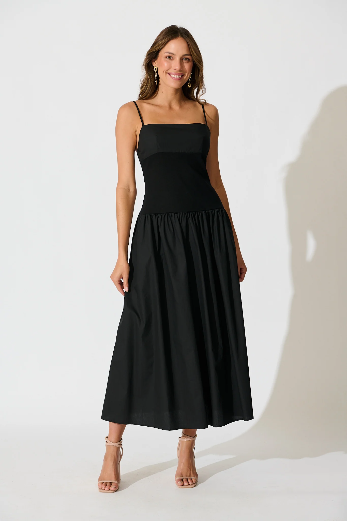 Fiala Maxi Sundress in Black Cotton