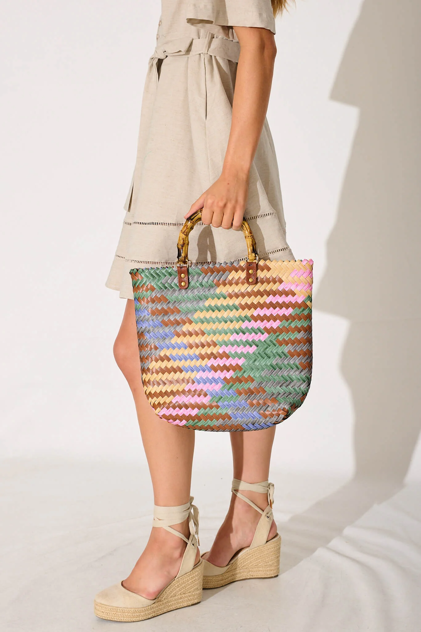 Fiesta Tote Bag In Multi Rattan - Image 3