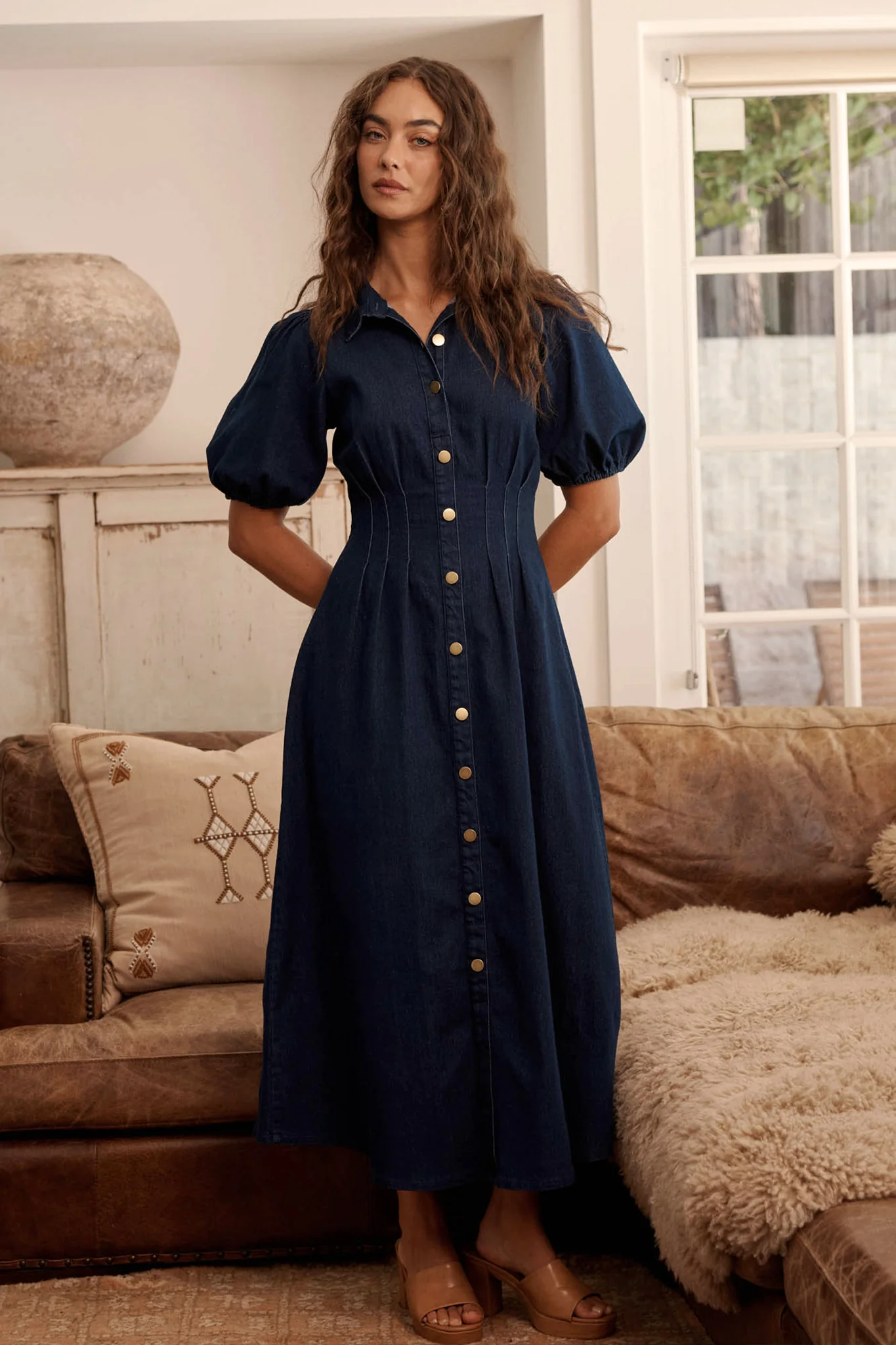 Fine Form Midi Dress in Indigo Denim