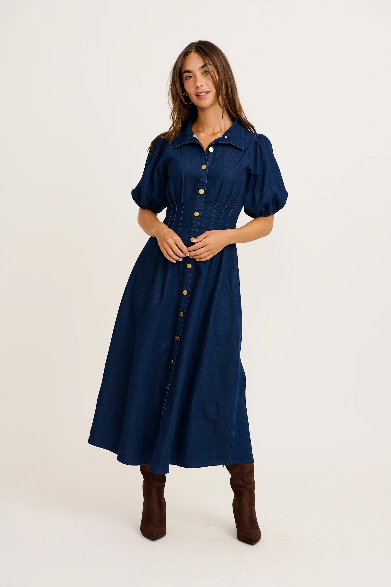 Fine Form Midi Dress in Indigo Denim - Image 3