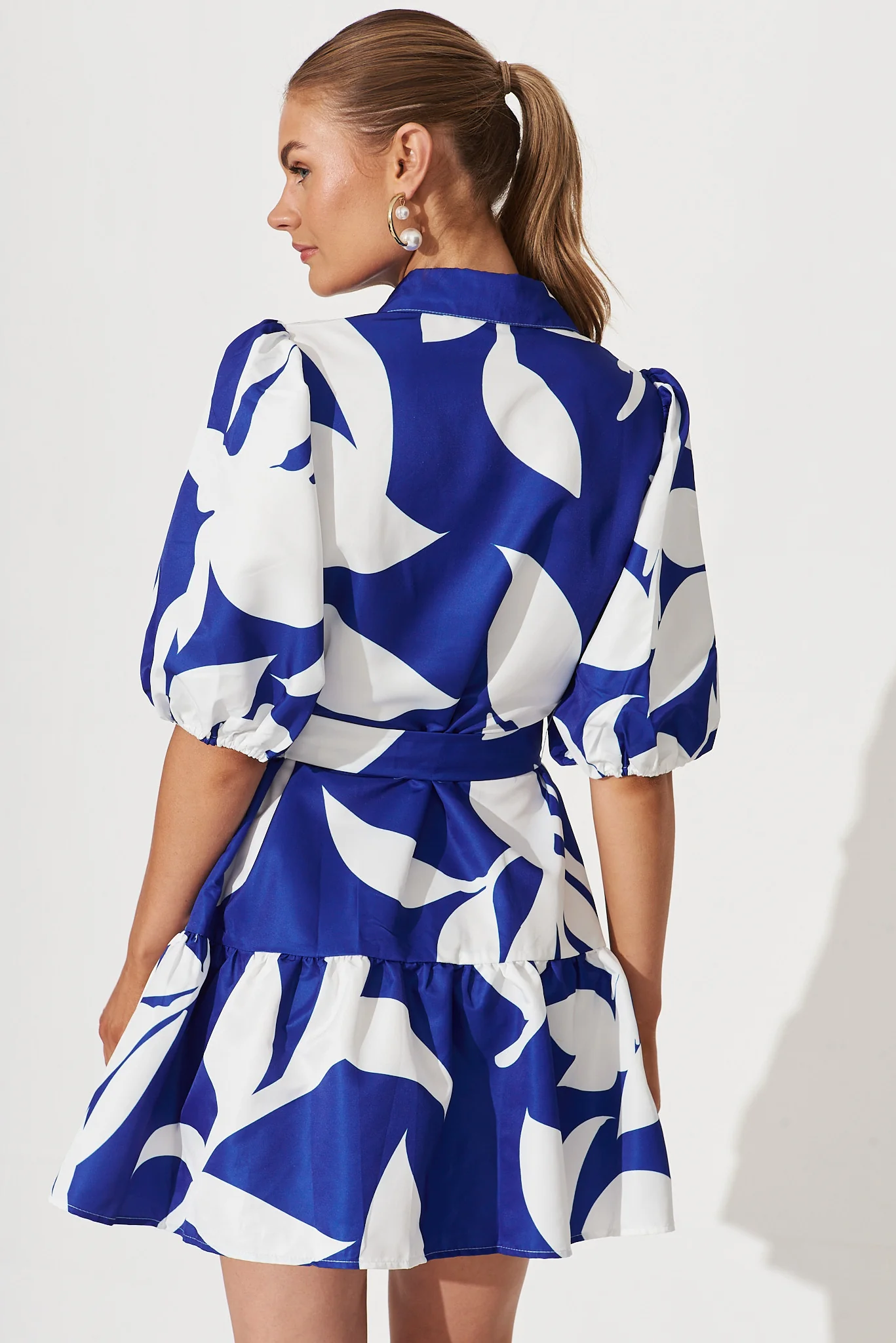 Fione Shirt Dress In Blue With White Print - Image 4