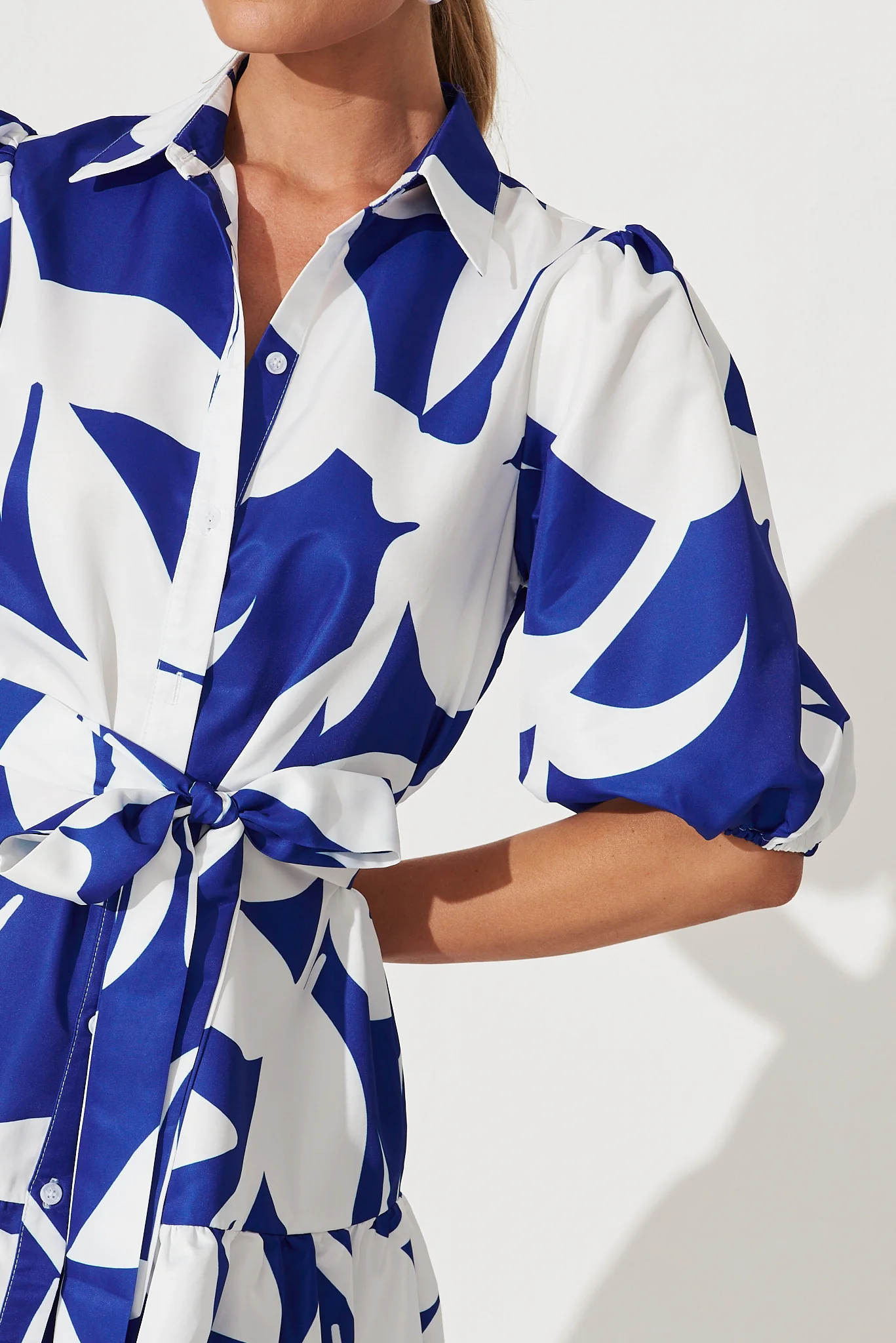Fione Shirt Dress In Blue With White Print - Image 5