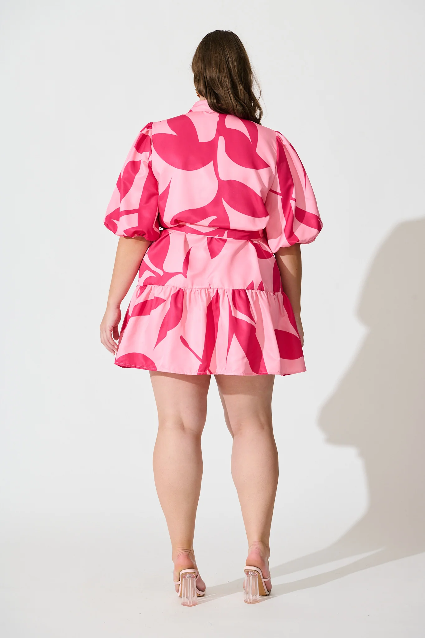 Fione Shirt Dress in Blush With Fuchsia Print - Image 9