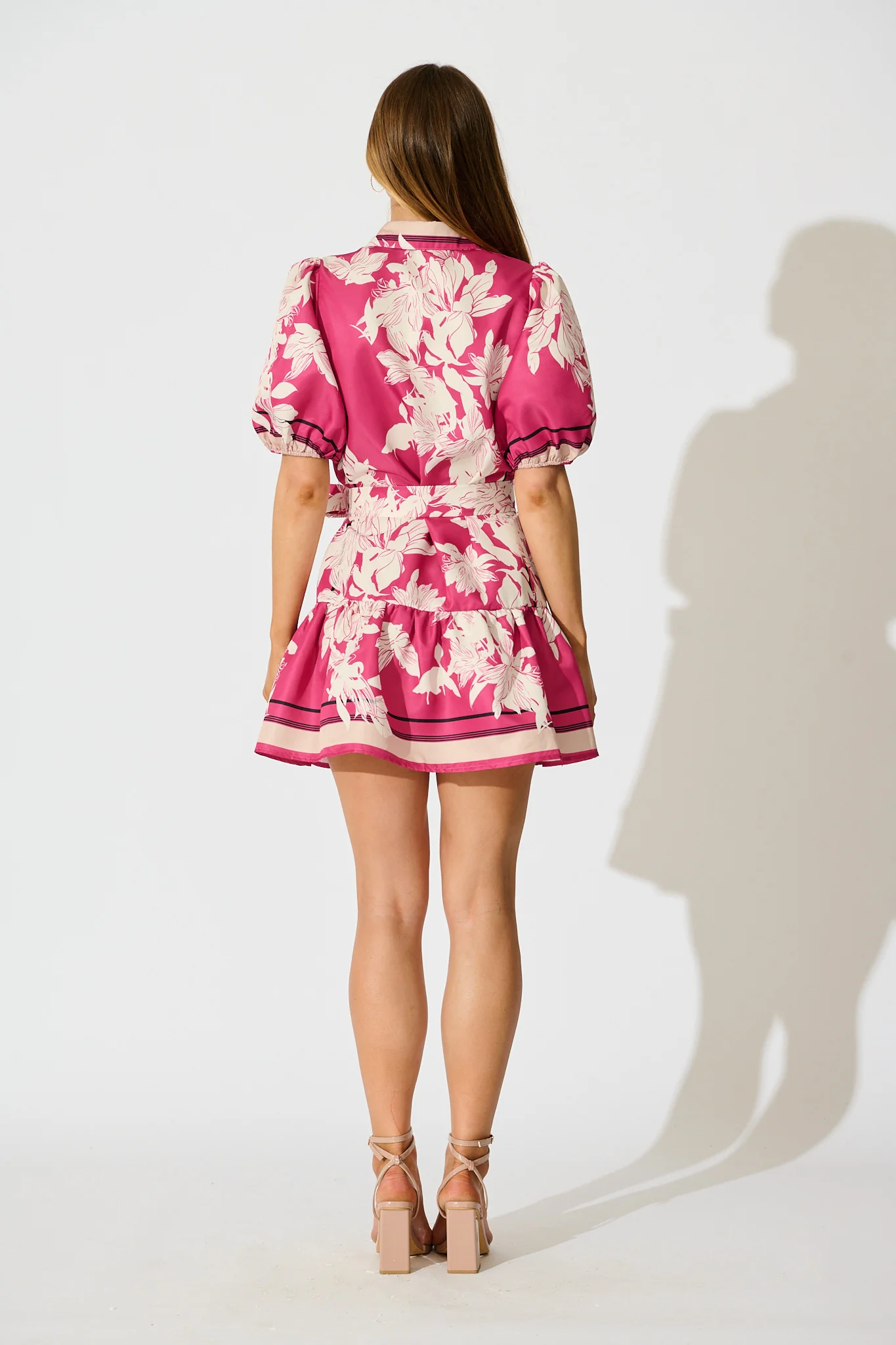 Fione Shirt Dress in Magenta Floral Satin - Image 4