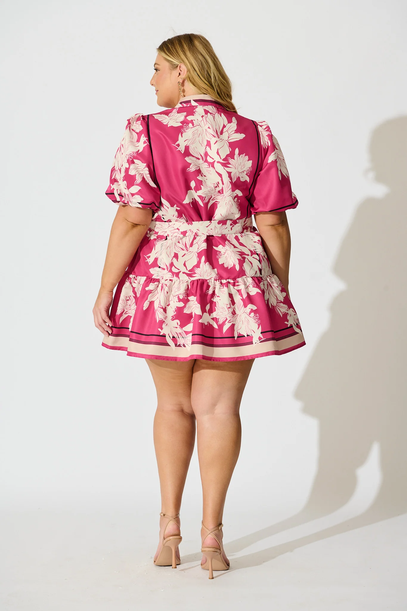 Fione Shirt Dress in Magenta Floral Satin - Image 8