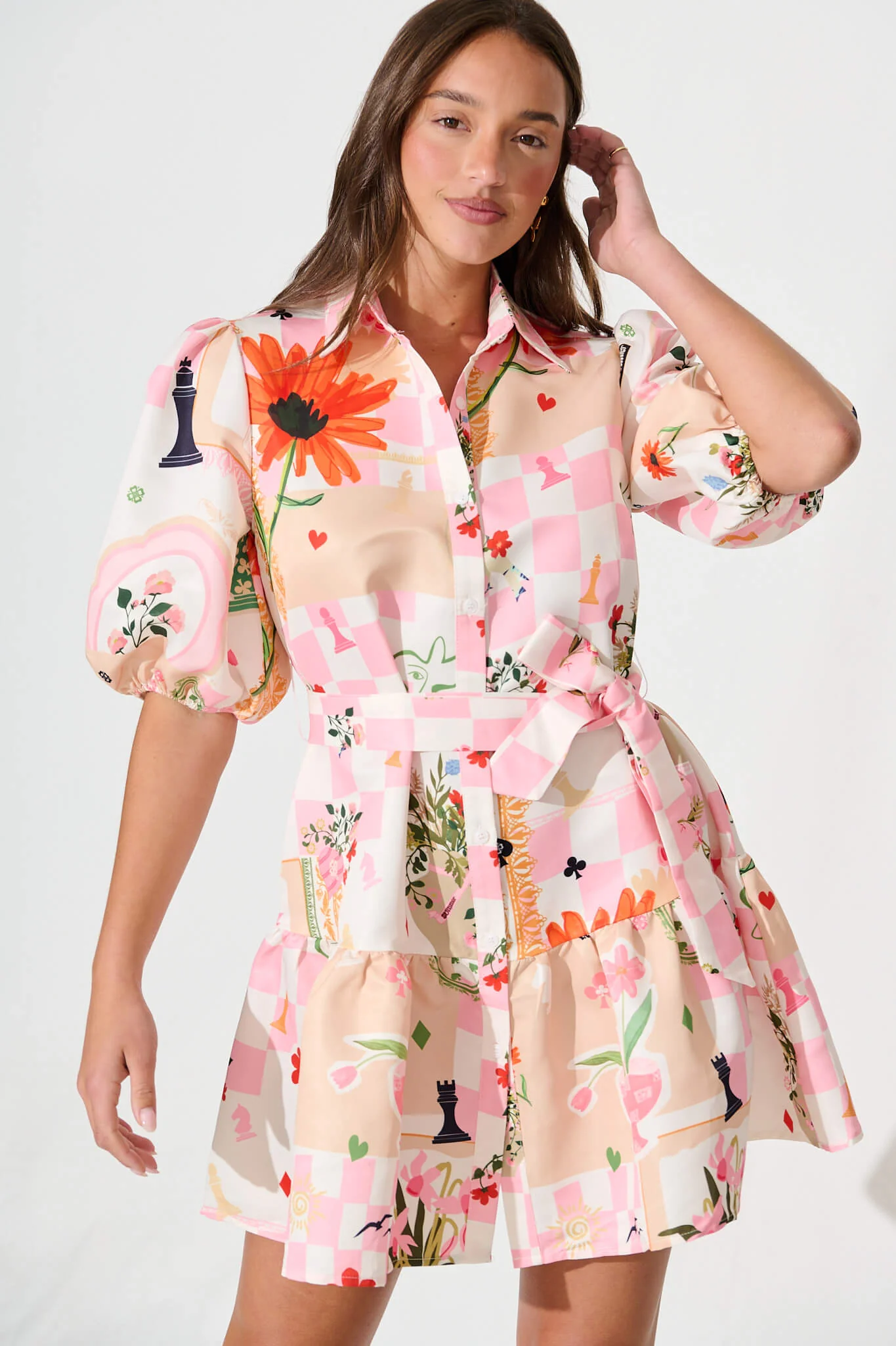 Fione Shirt Dress In Multi With Pink Floral - Image 2