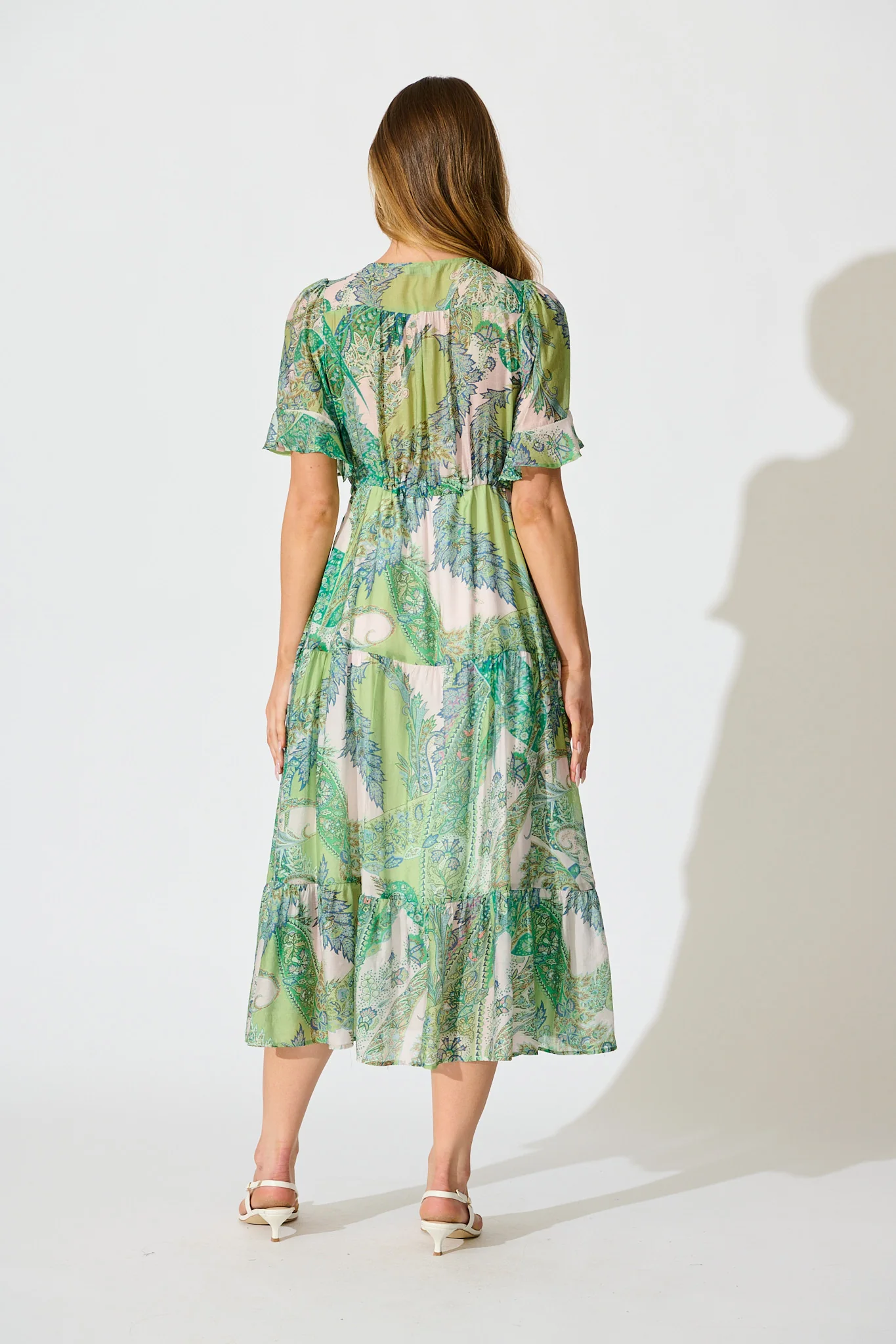 Flamenco Rose Midi Dress in Green Multi Print - Image 4