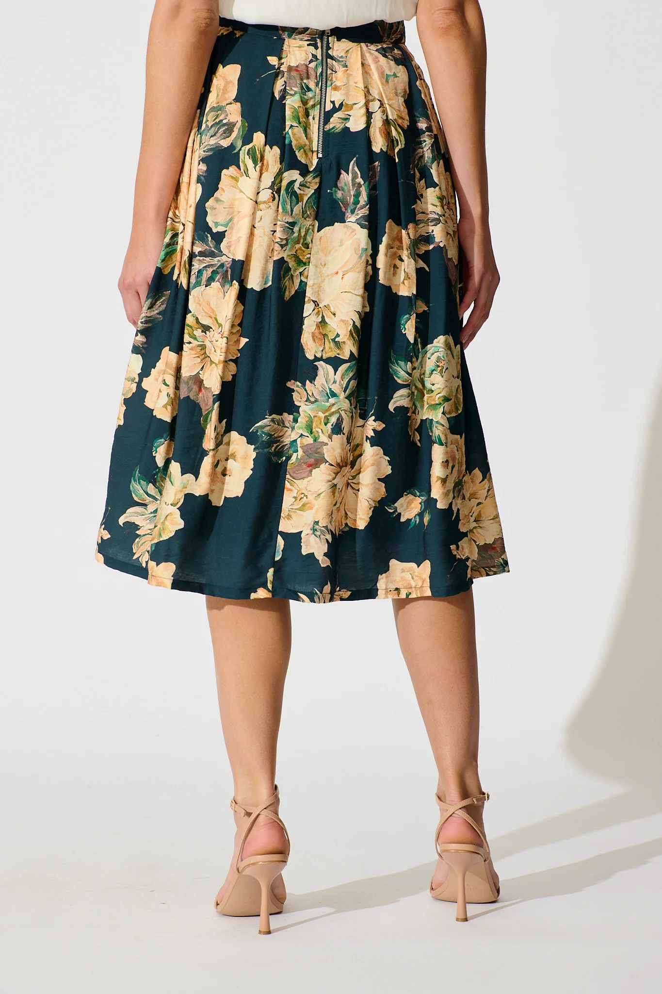 Fleurette Midi Skirt in Teal with Cream Floral - Image 3