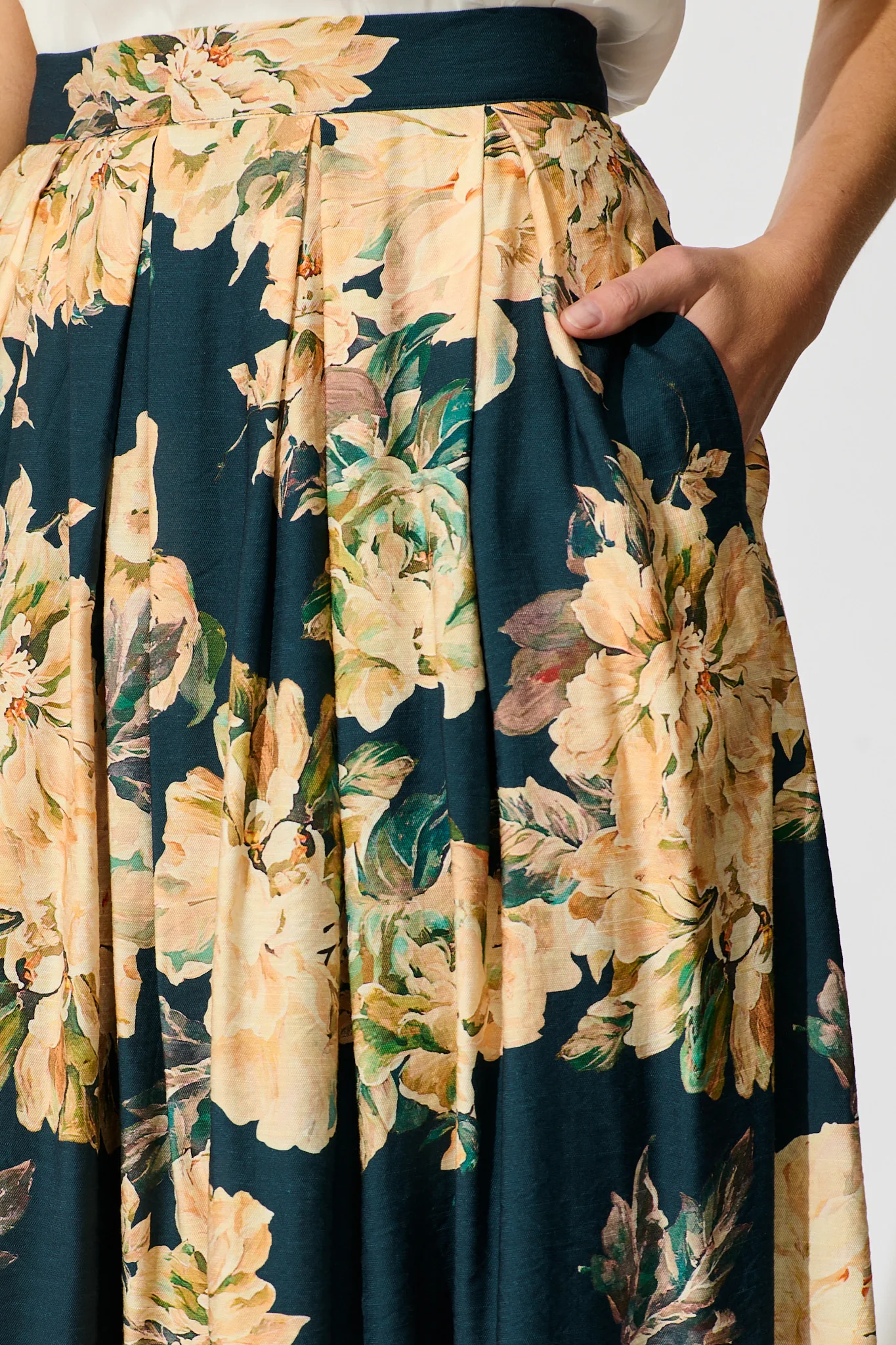 Fleurette Midi Skirt in Teal with Cream Floral - Image 5