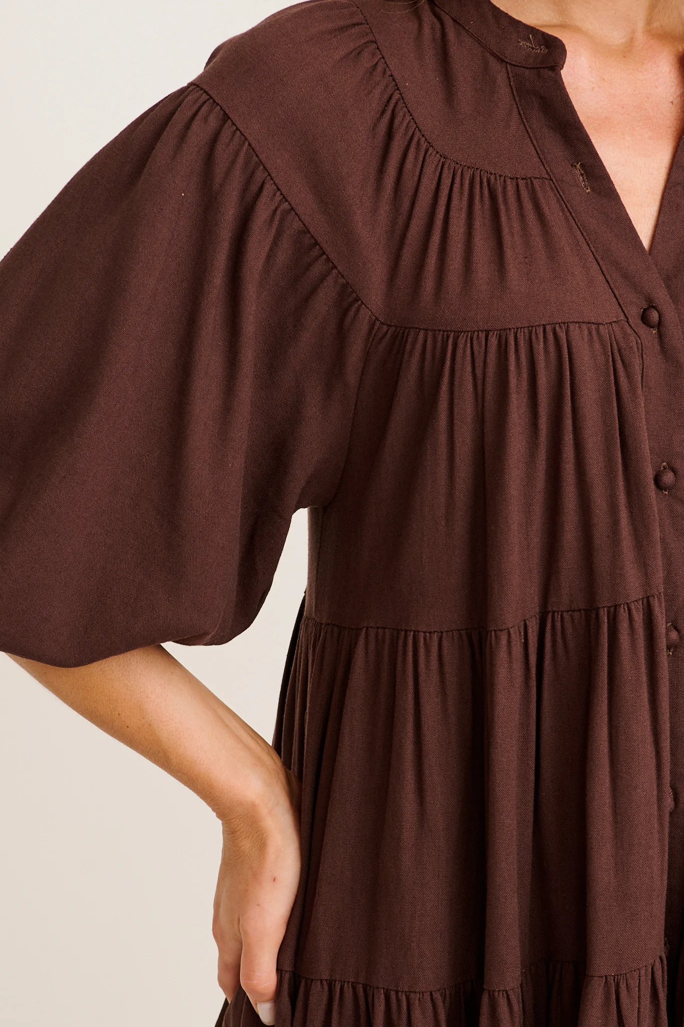 Floating Free Smock Dress in Chocolate Cotton Linen - Image 5
