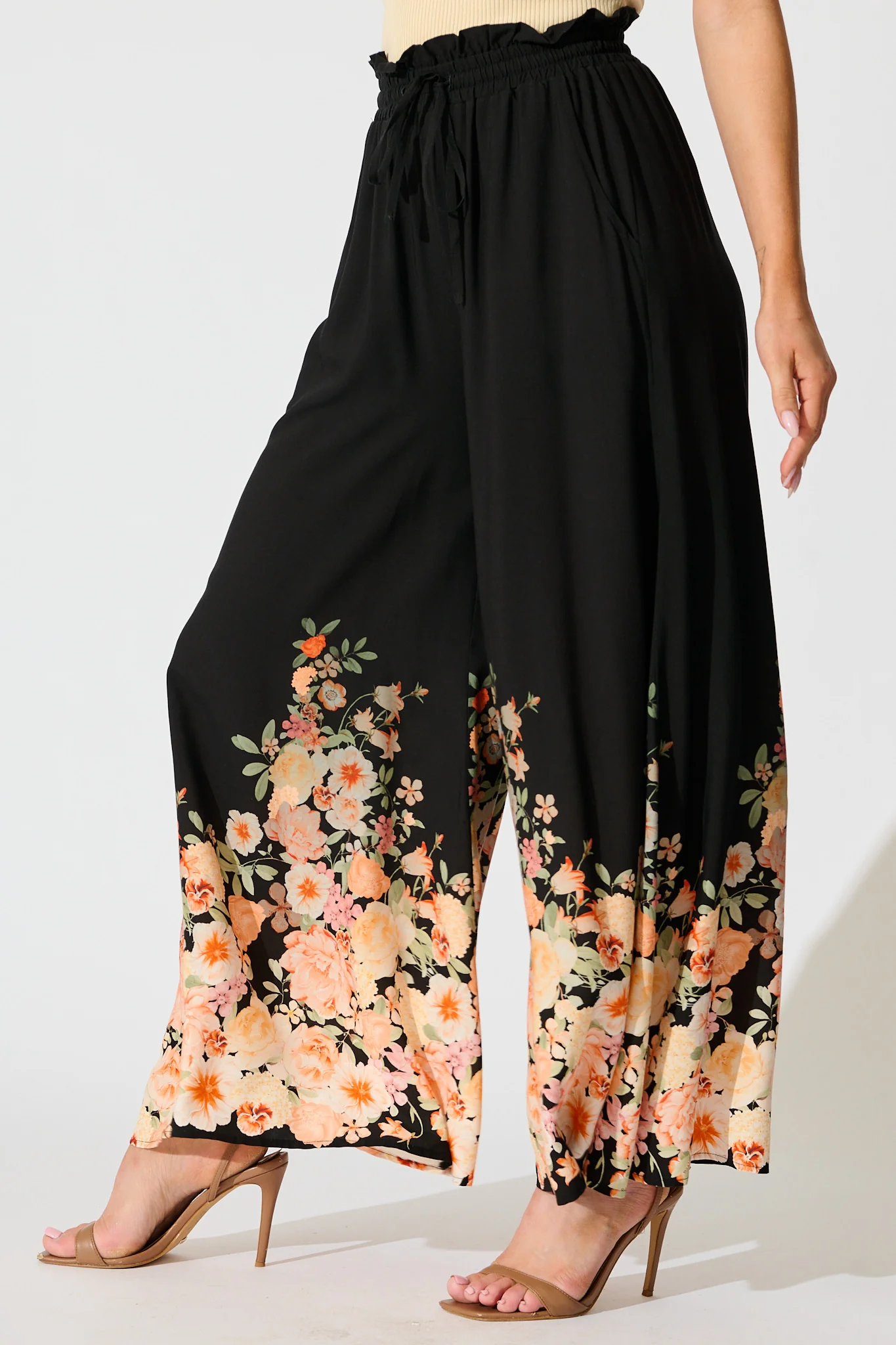 Flora Noir Pant in Black with Floral Print - Image 2
