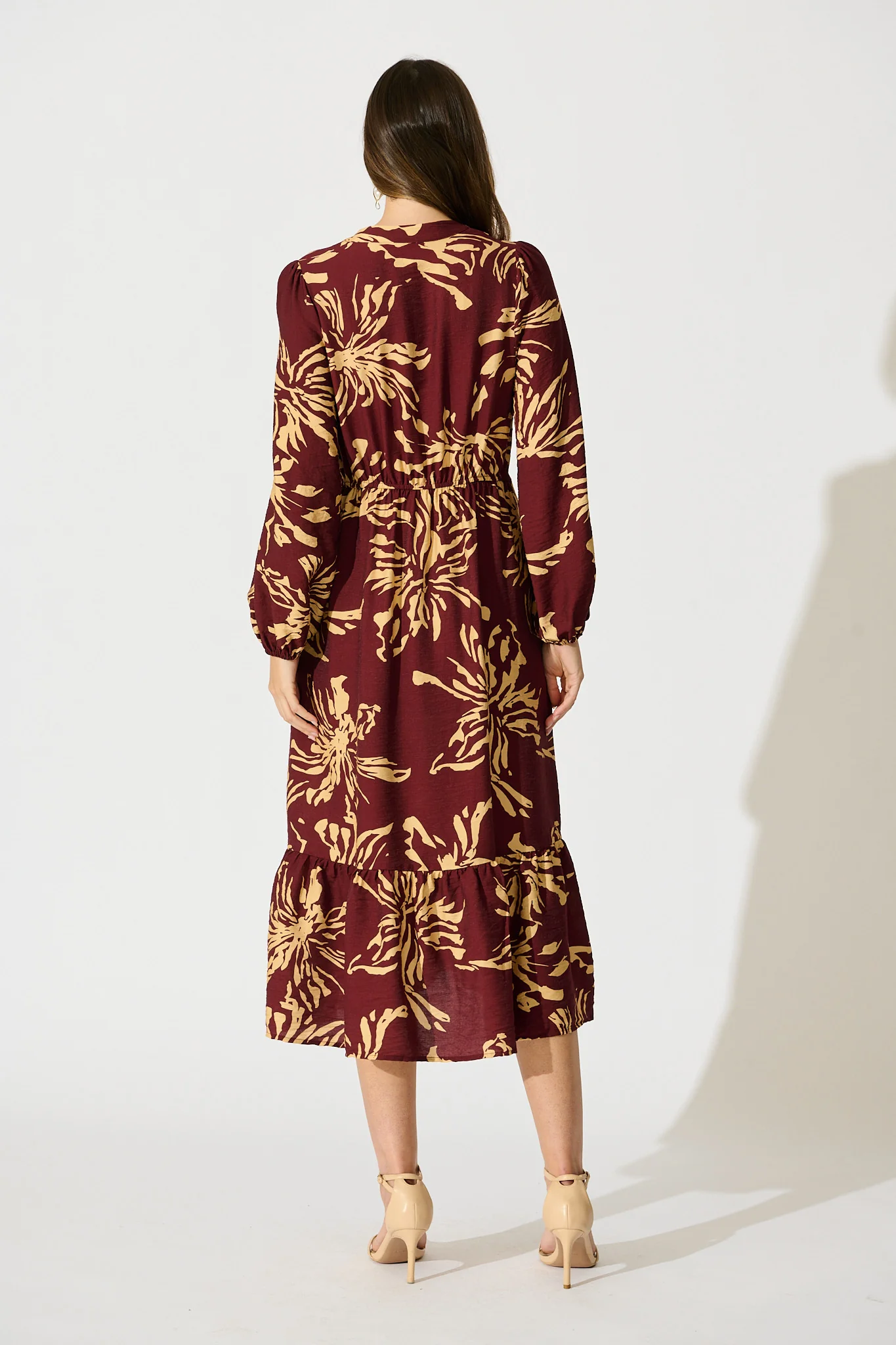 Flora Script Maxi Dress in Wine with Cream Print - Image 4