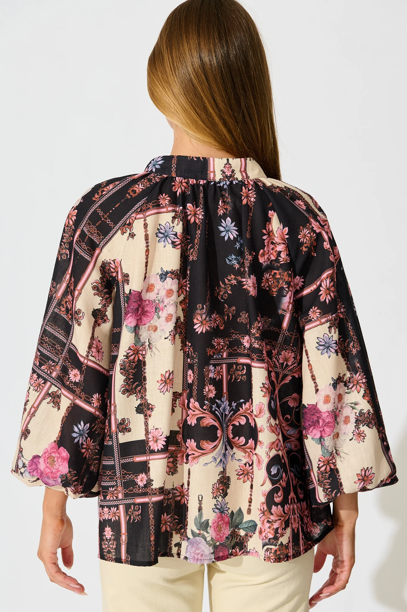 Floral Cascade Top in Black with Blush Patchwork Floral - Image 3