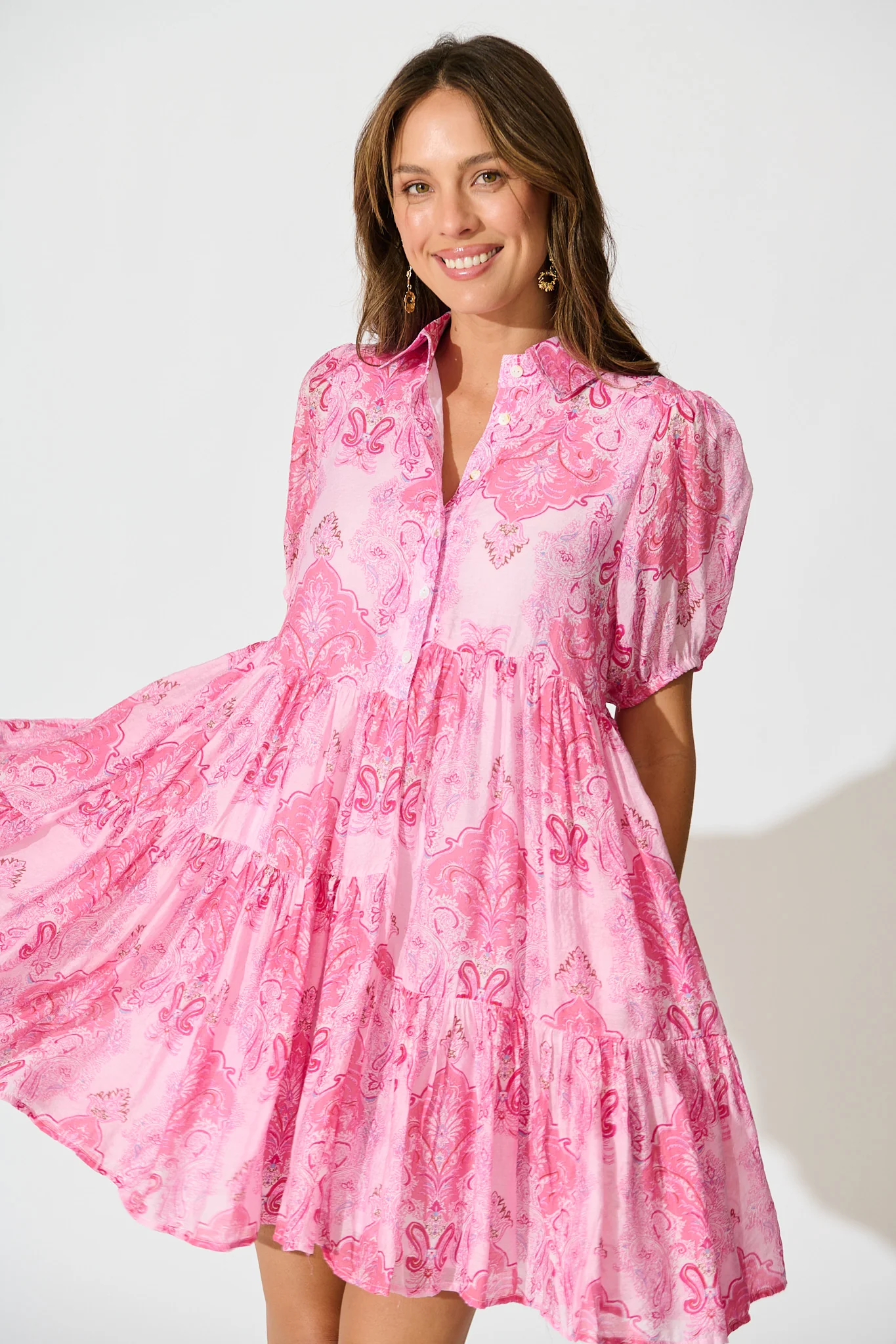 Flore Smock Dress in Pink Paisley Cotton Blend - Image 2