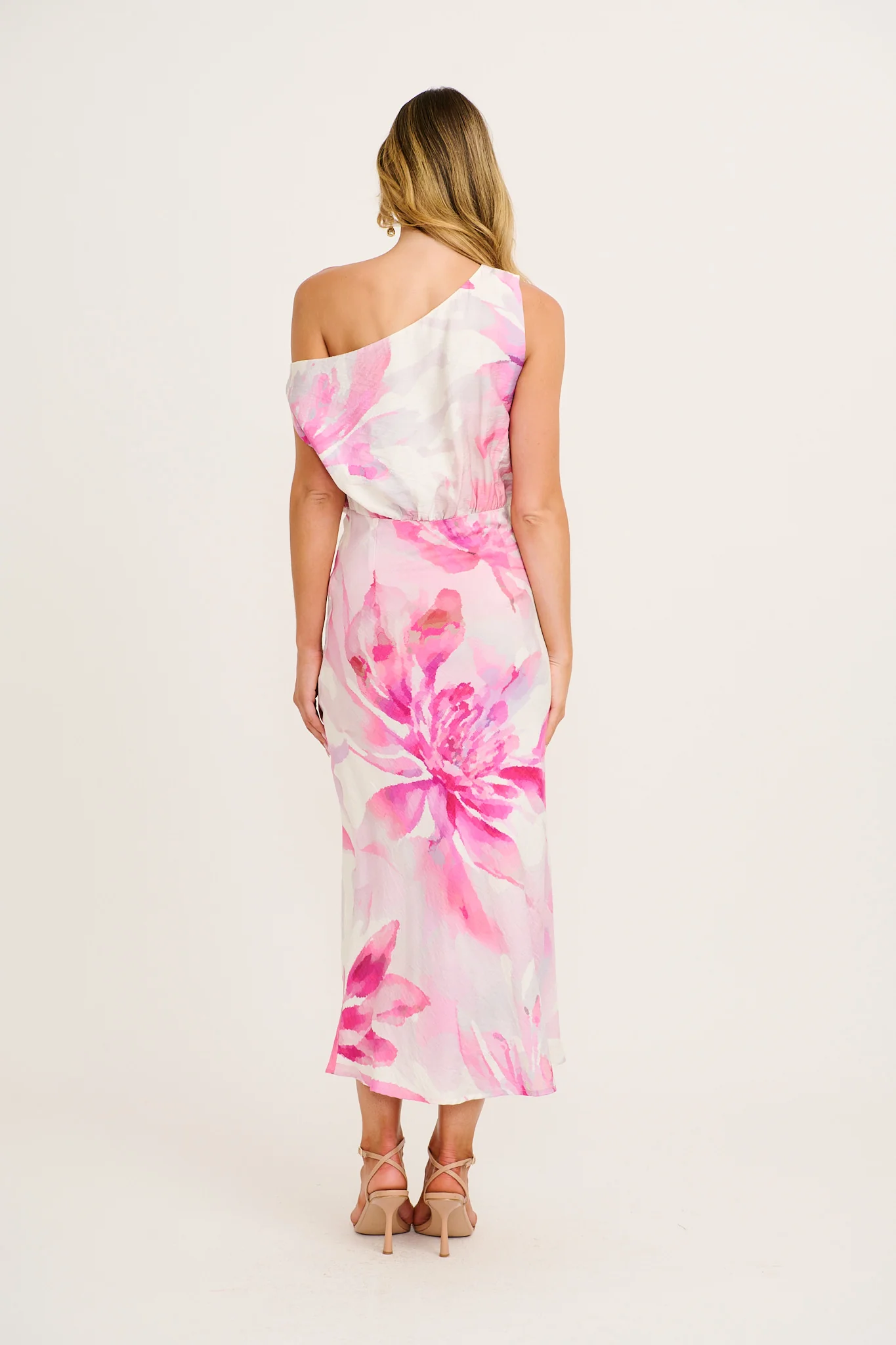 Flower Markets Off Shoulder Maxi Dress in White with Pink Floral - Image 4