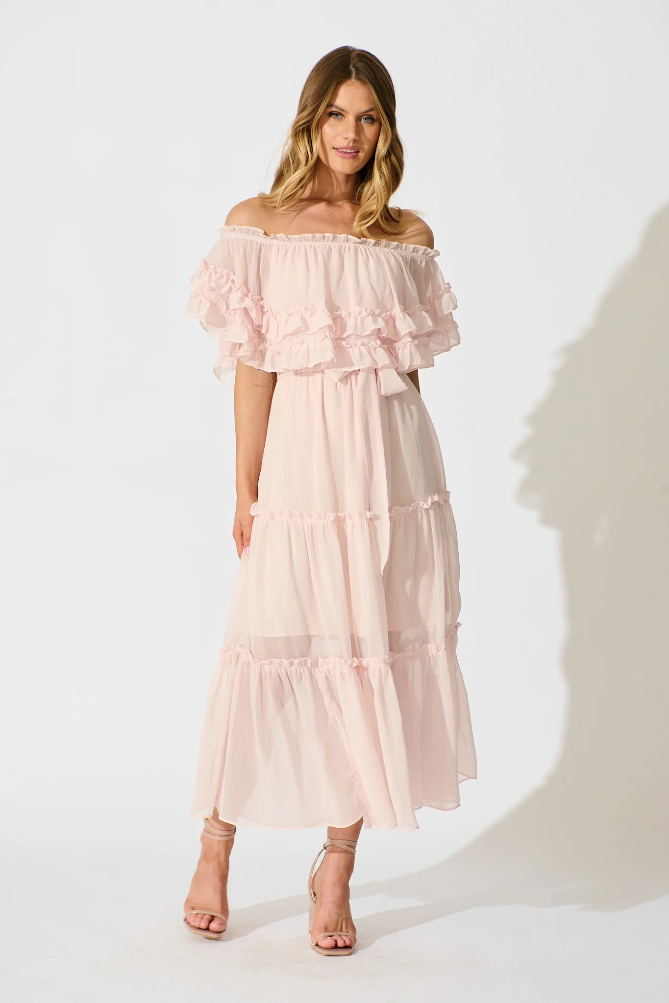 Franc Midi Dress in Light Pink Chiffon