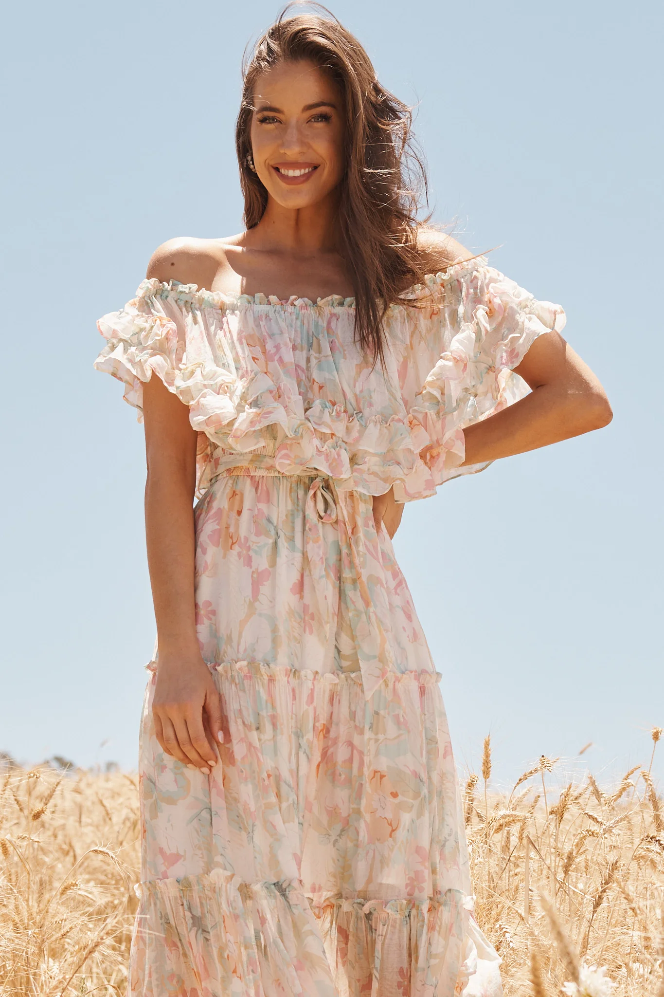 Franc Midi Dress in White with Pastel Multi Floral - Image 5