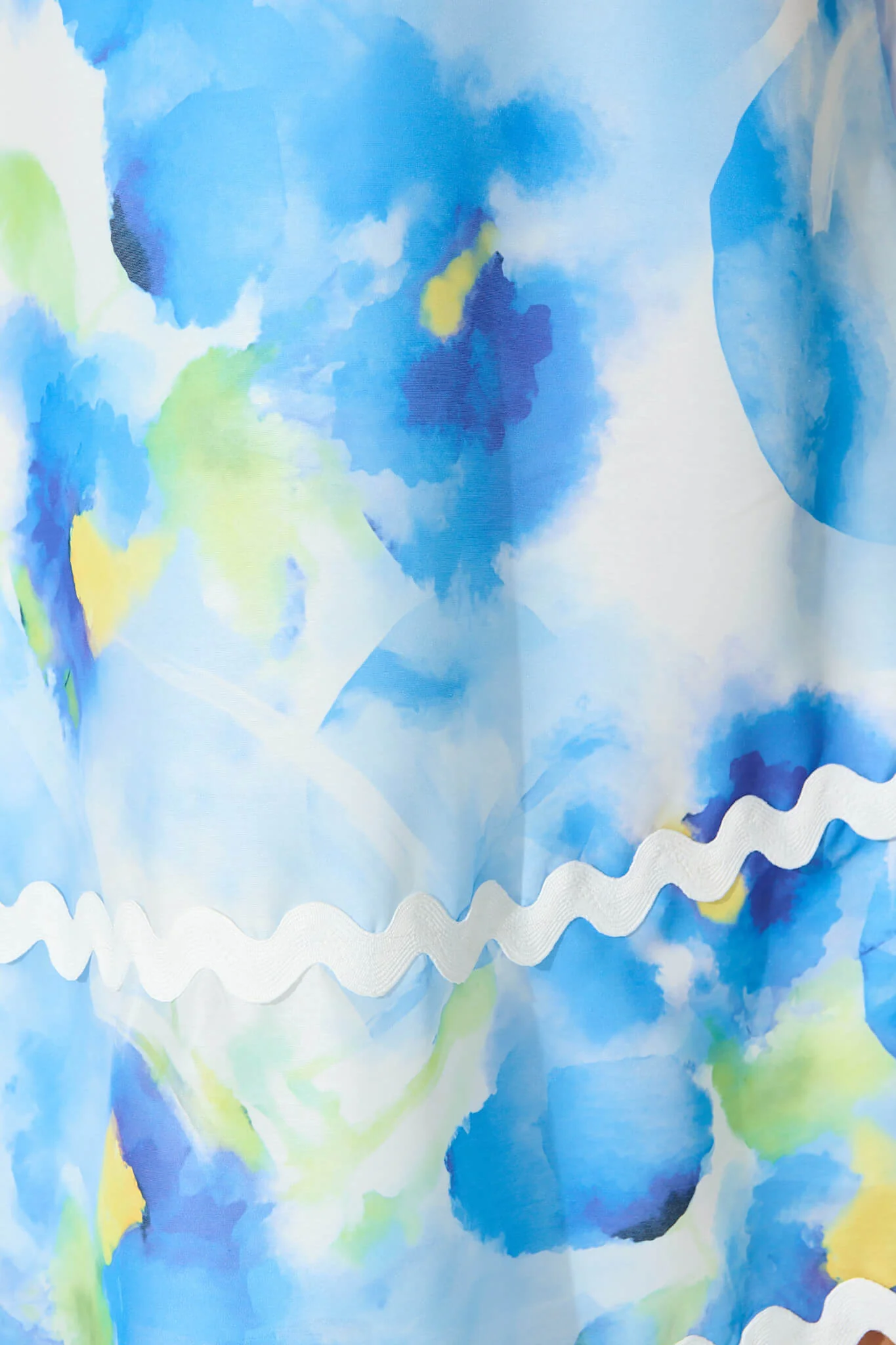 Franca Maxi Dress In Blue Watercolour with Ric Rac Trim - Image 6
