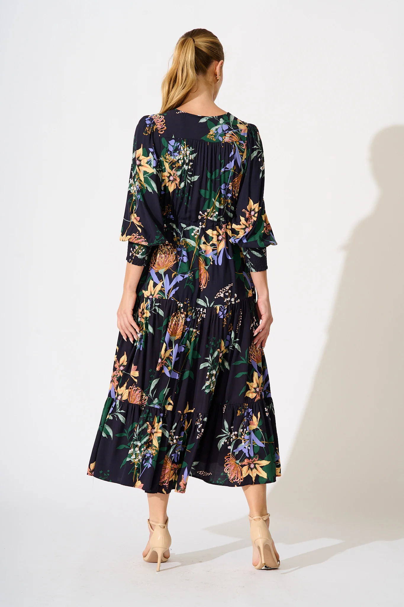 Francis Midi Dress in Navy with Multi Floral - Image 4