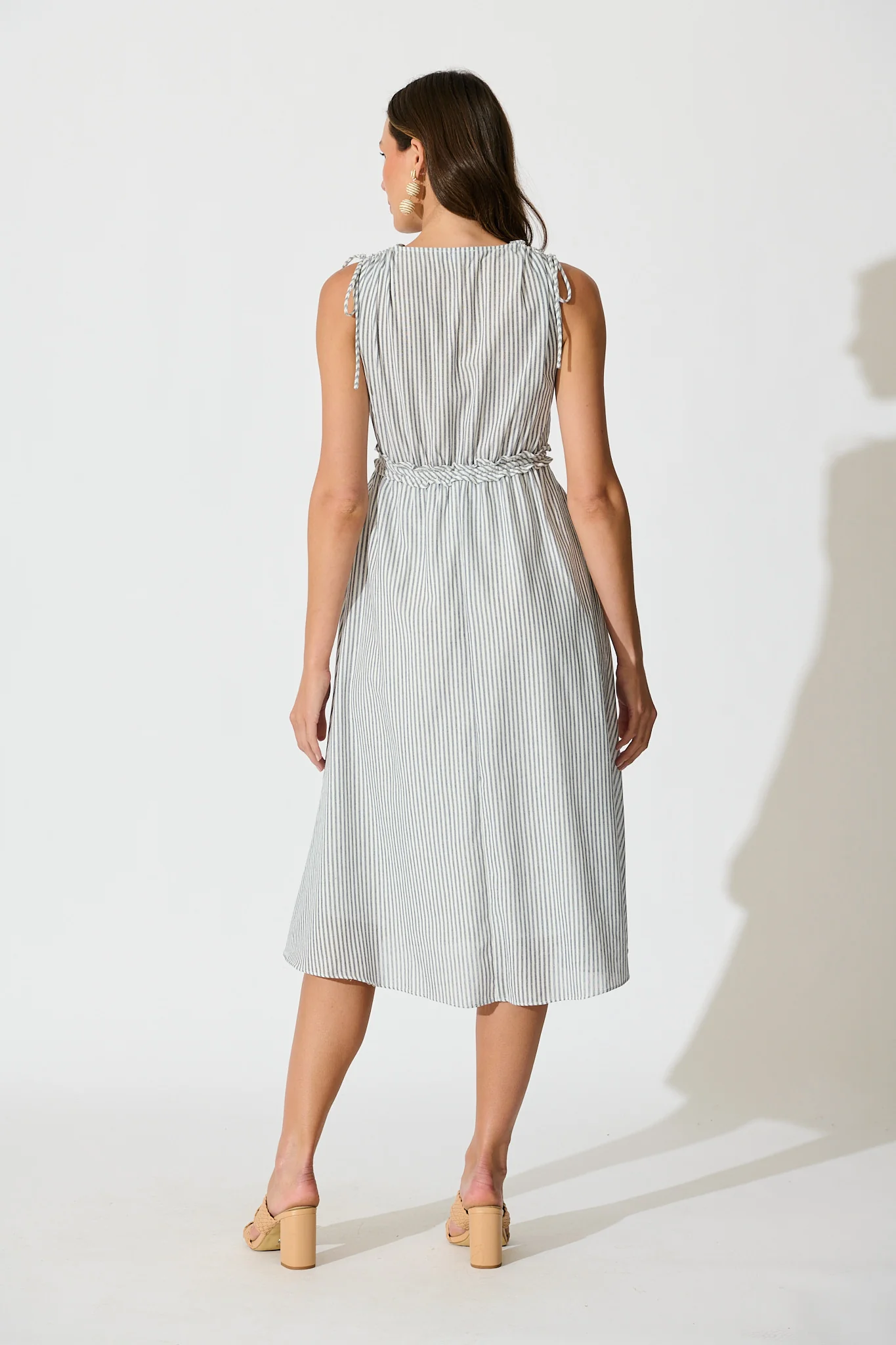 Frawley Midi Dress in Blue Stripe Linen Blend - Image 4