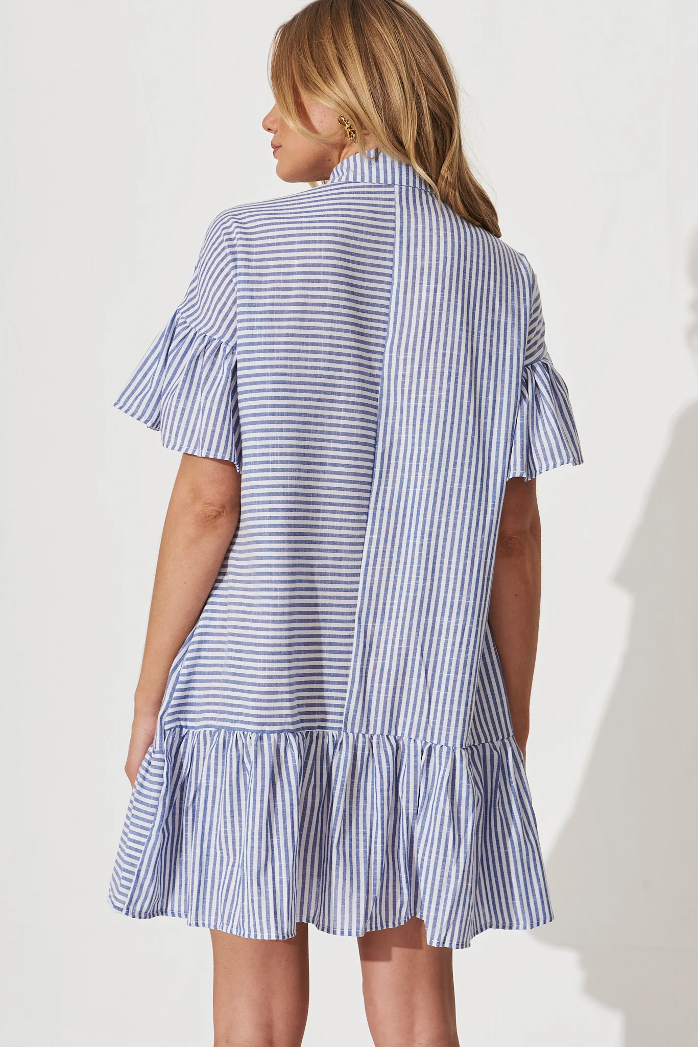 Freya Shirt Dress In Navy With White Stripe Cotton - Image 8