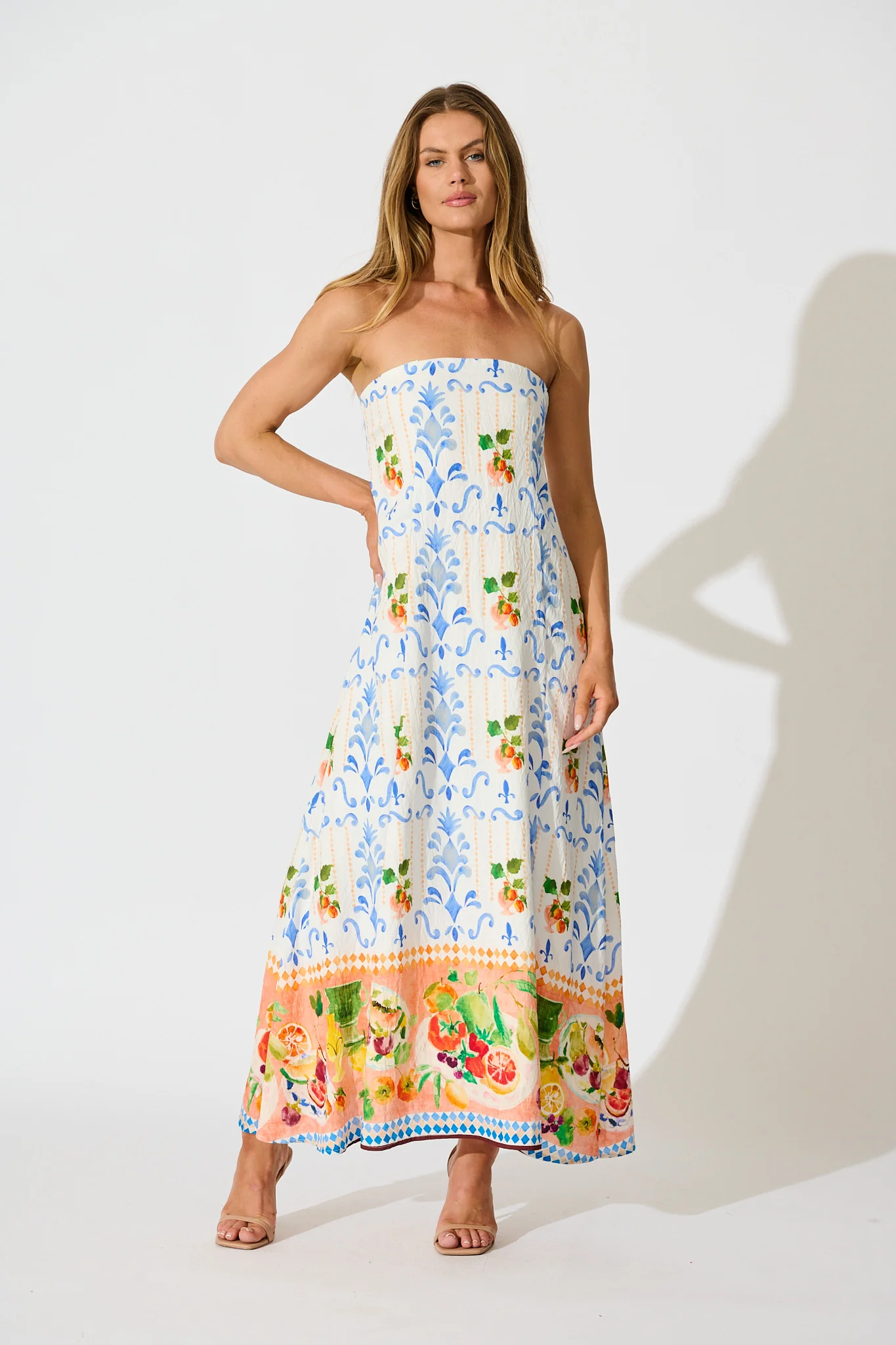 Frieda Maxi Dress in Multi Fruit Border Print - Image 3