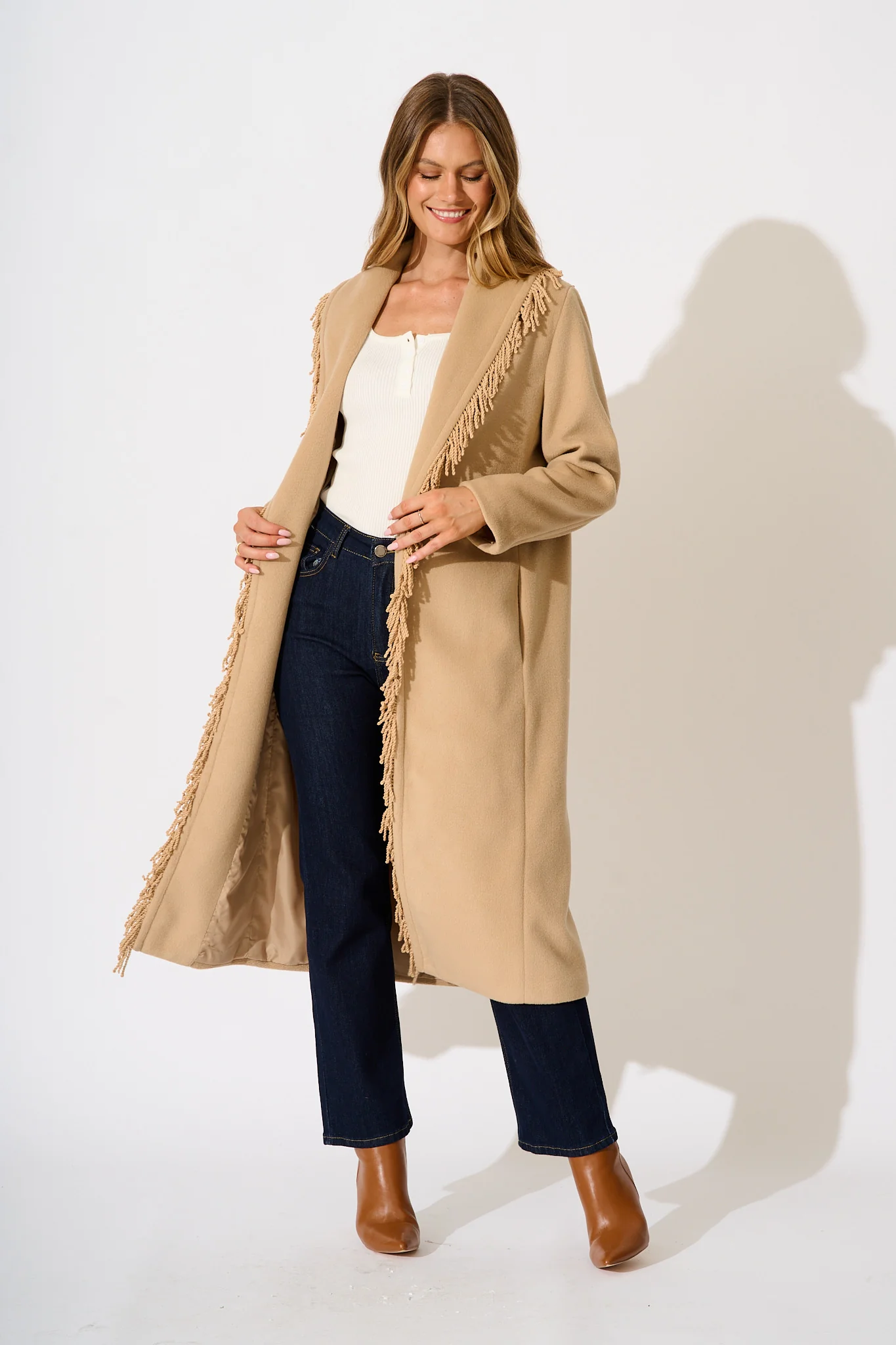 Fringe Fatale Coat in Camel