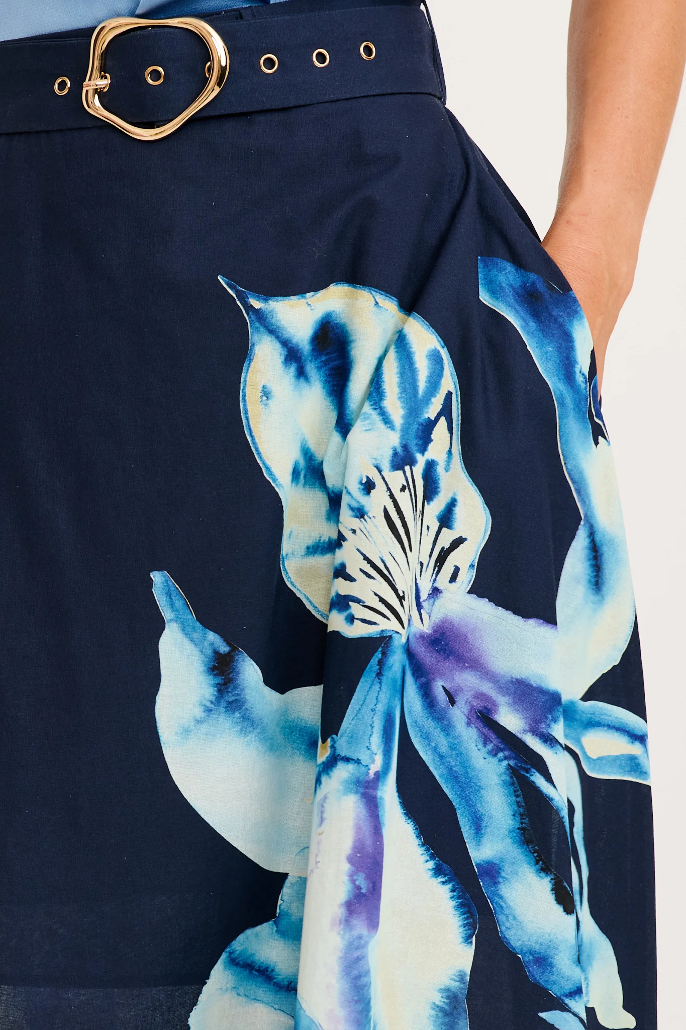 From The Heart Maxi Skirt in Navy with Blue Floral Cotton - Image 5