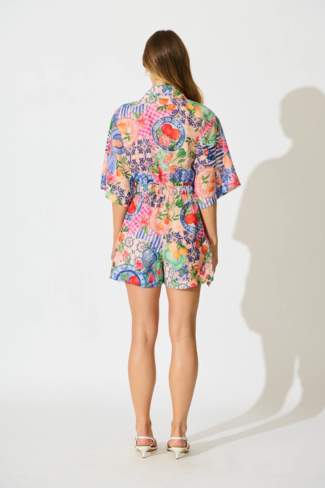 Fruit Crush Playsuit in Multi Fruit Patchwork Linen Blend - Image 9