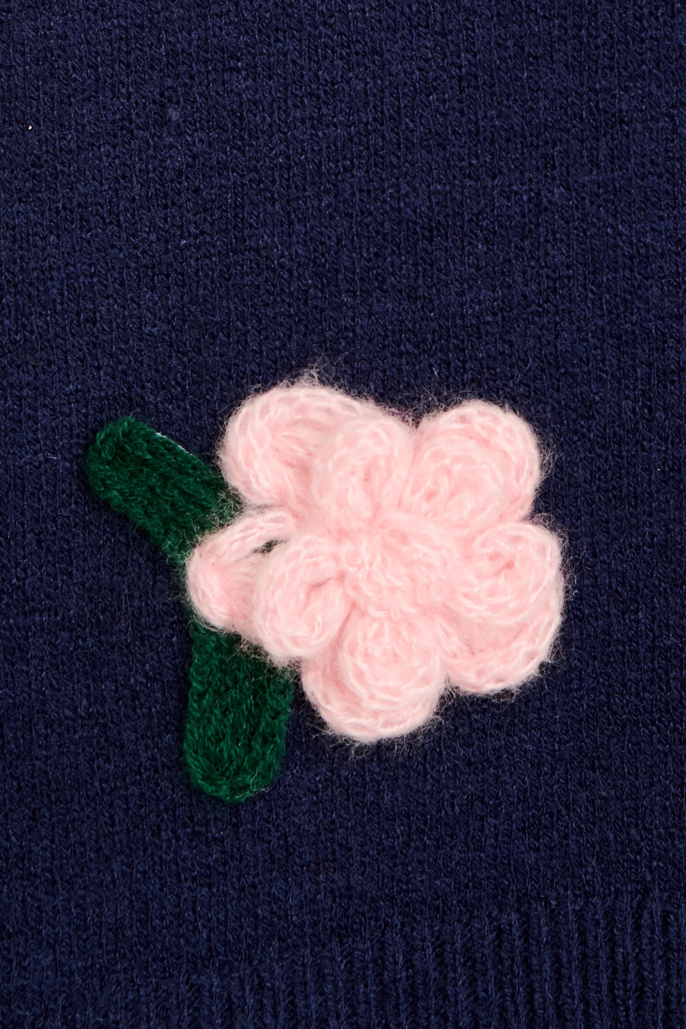 Fuzzy Feeling Knit Cardigan in Navy with Pink Flower - Image 6