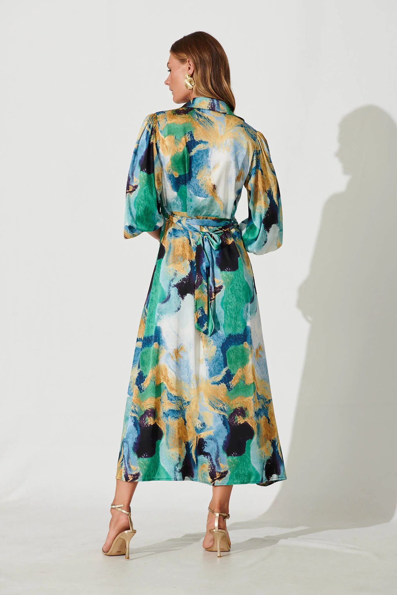 Gabi Maxi Shirt Dress In Blue Green Watercolour - Image 6
