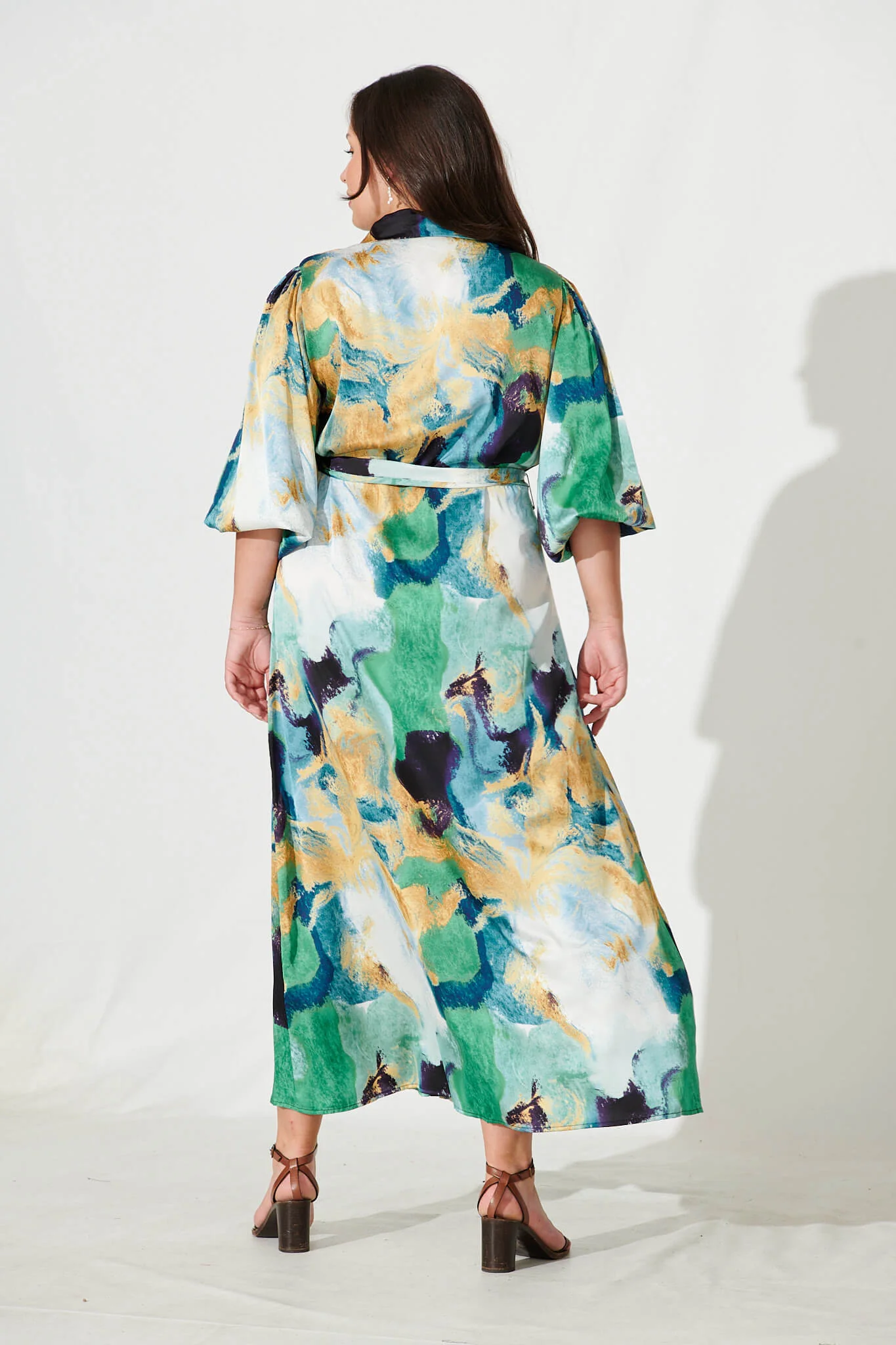 Gabi Maxi Shirt Dress In Blue Green Watercolour - Image 9