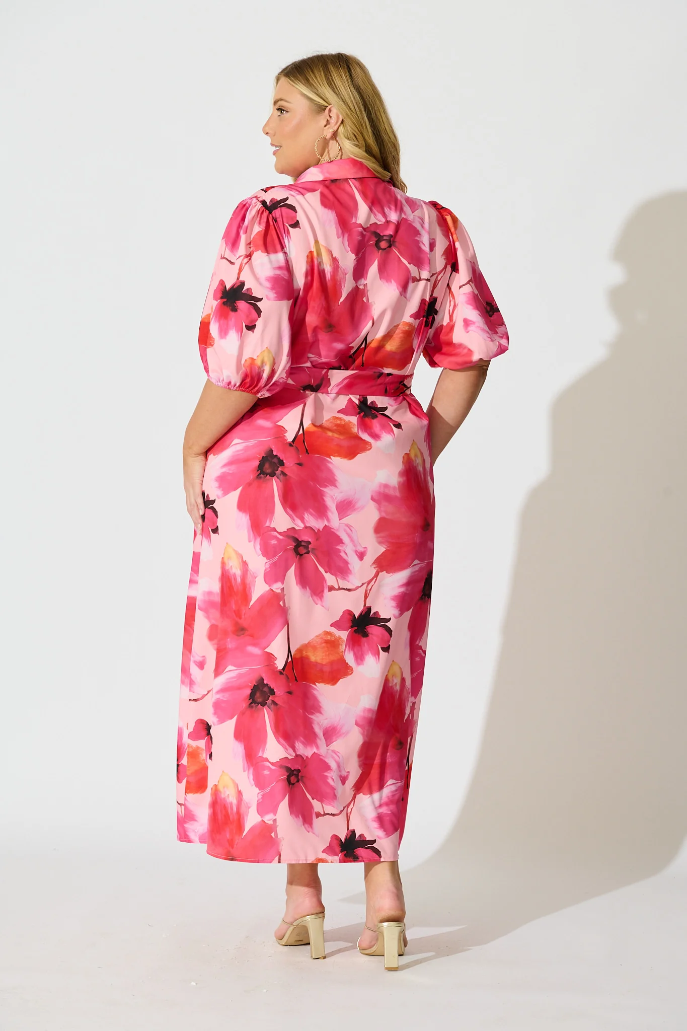 Gabriela Maxi Shirt Dress in Pink Floral Satin - Image 8