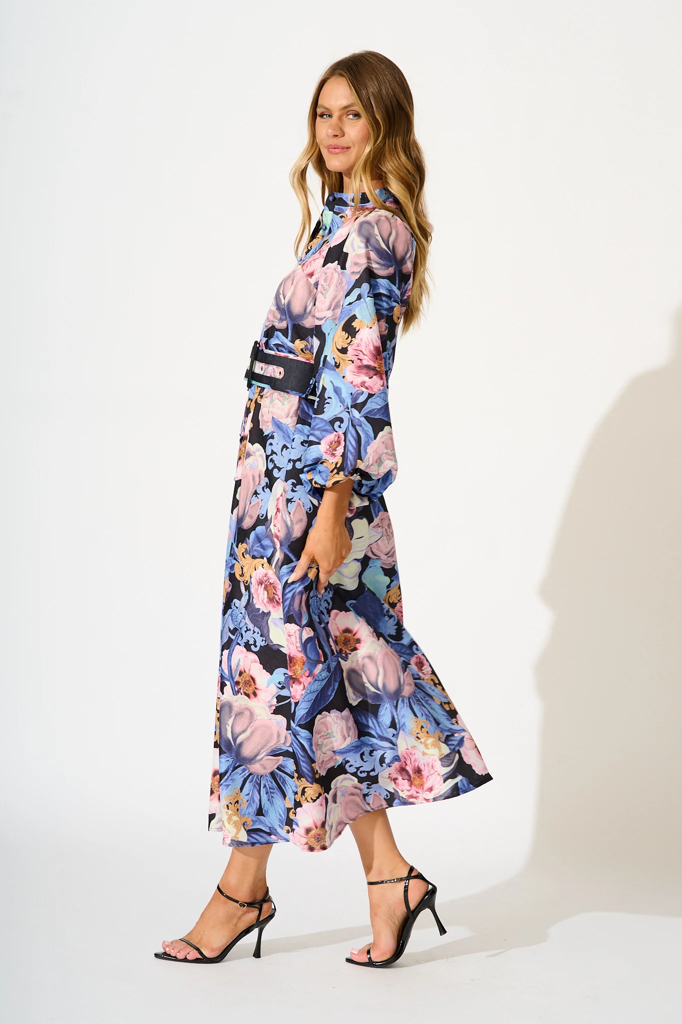 Garden Gala Maxi Dress in Multi Blue Floral Linen Blend - Image 3