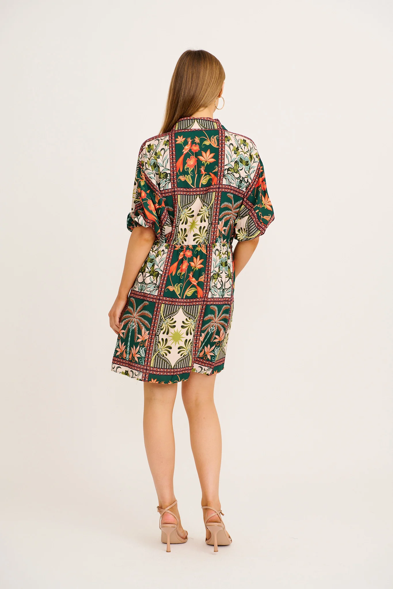 Garden Of Tiles Shirt Dress in Green Tile Print - Image 4