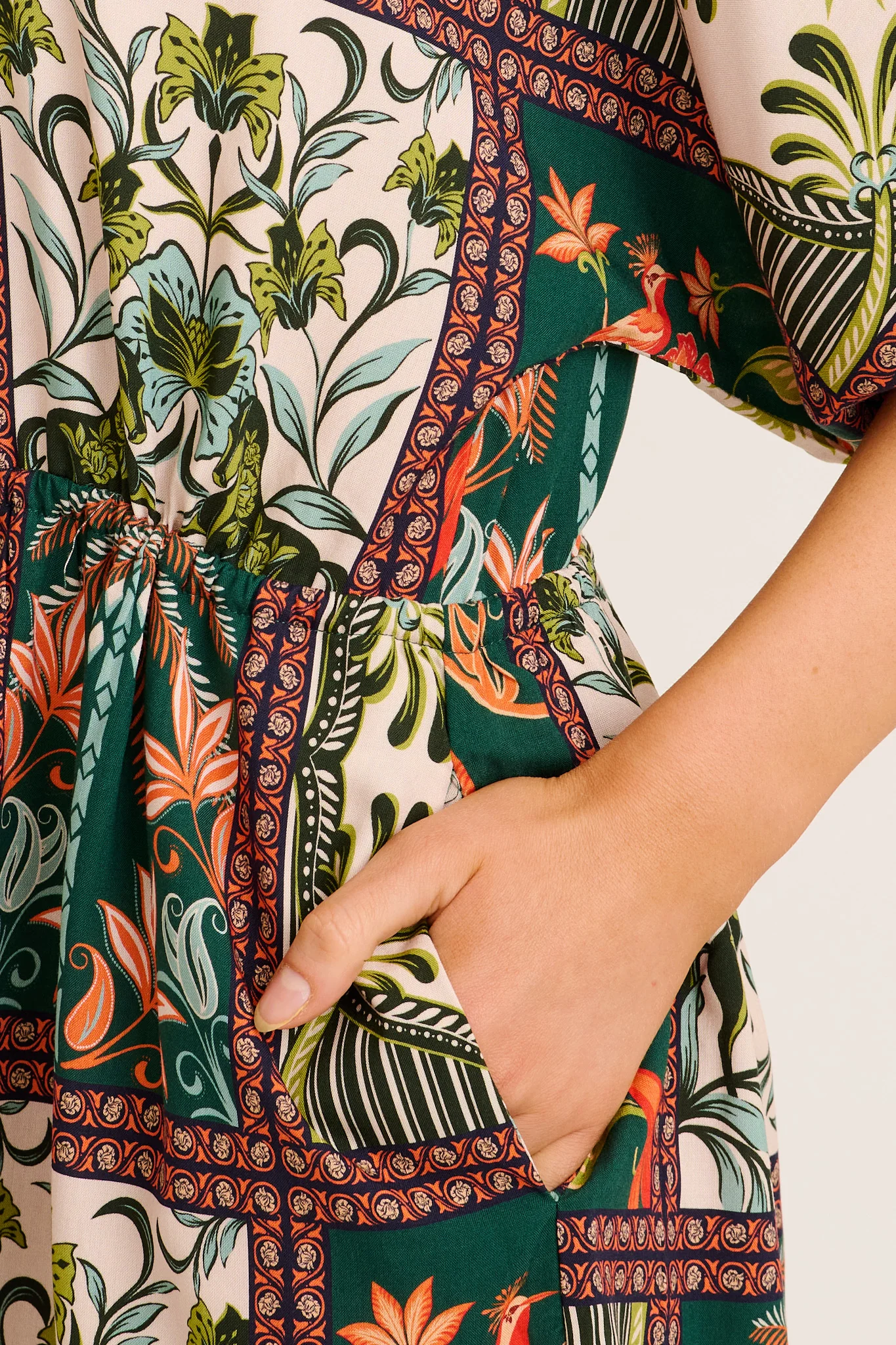 Garden Of Tiles Shirt Dress in Green Tile Print - Image 5