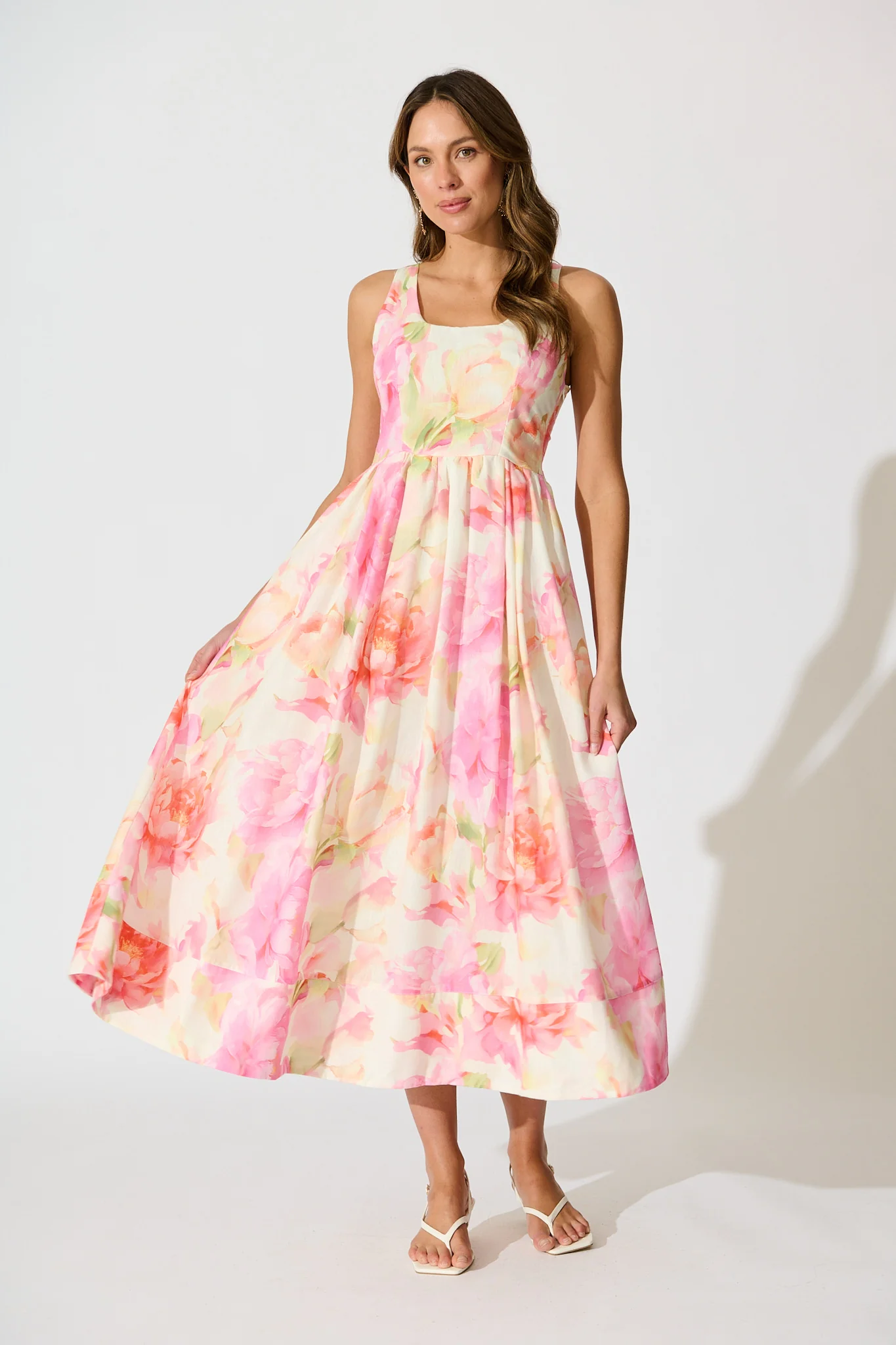 Garden Soirée Maxi Dress in Pink Multi Floral Linen Blend - Image 3