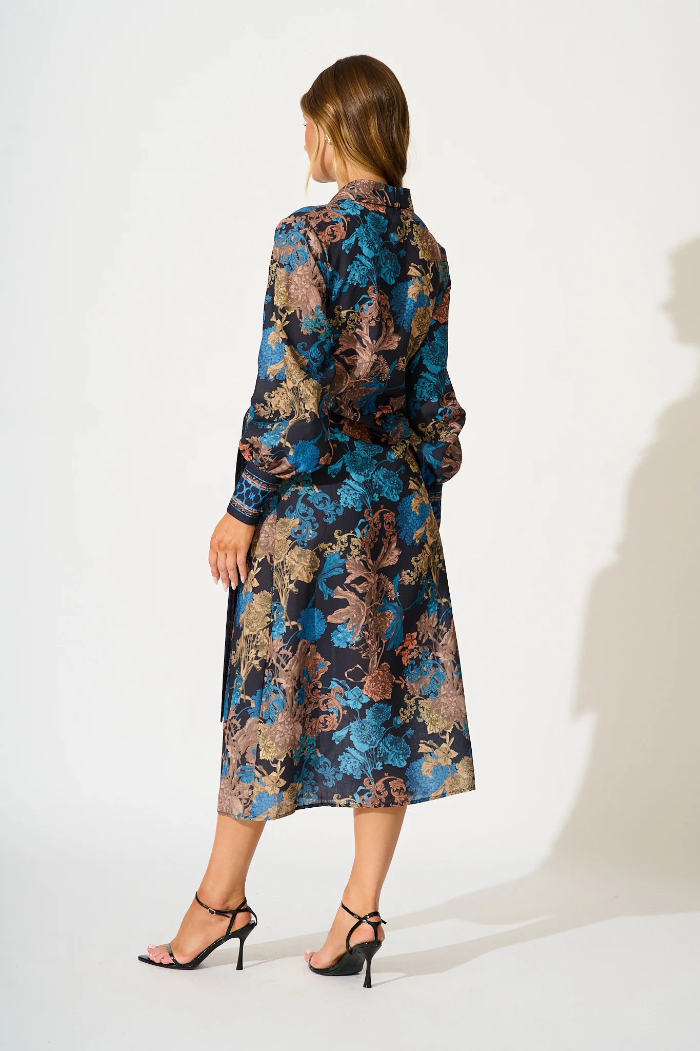 Garden Whispers Midi Dress in Black Multi Floral Linen Blend - Image 4