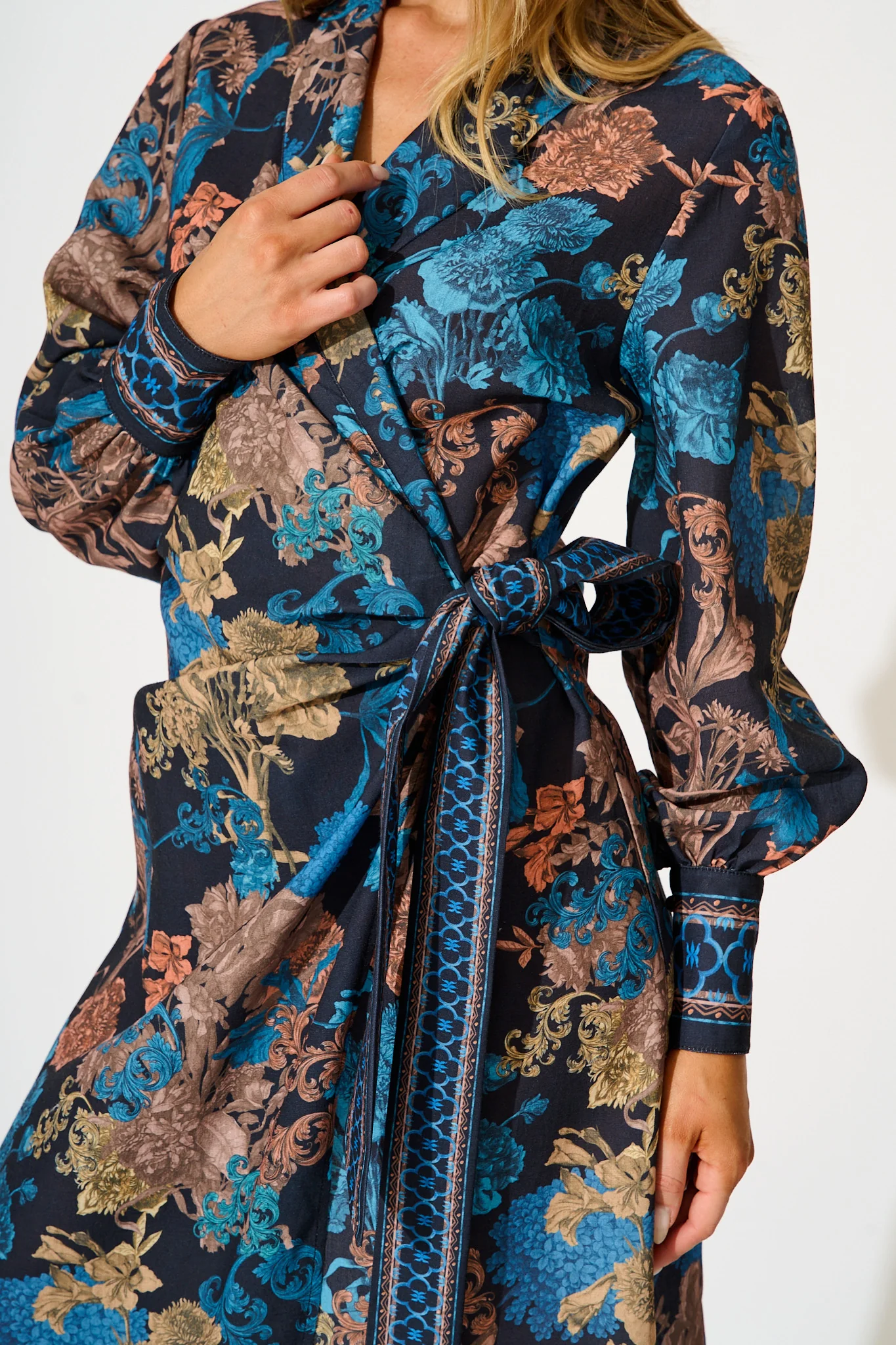 Garden Whispers Midi Dress in Black Multi Floral Linen Blend - Image 5
