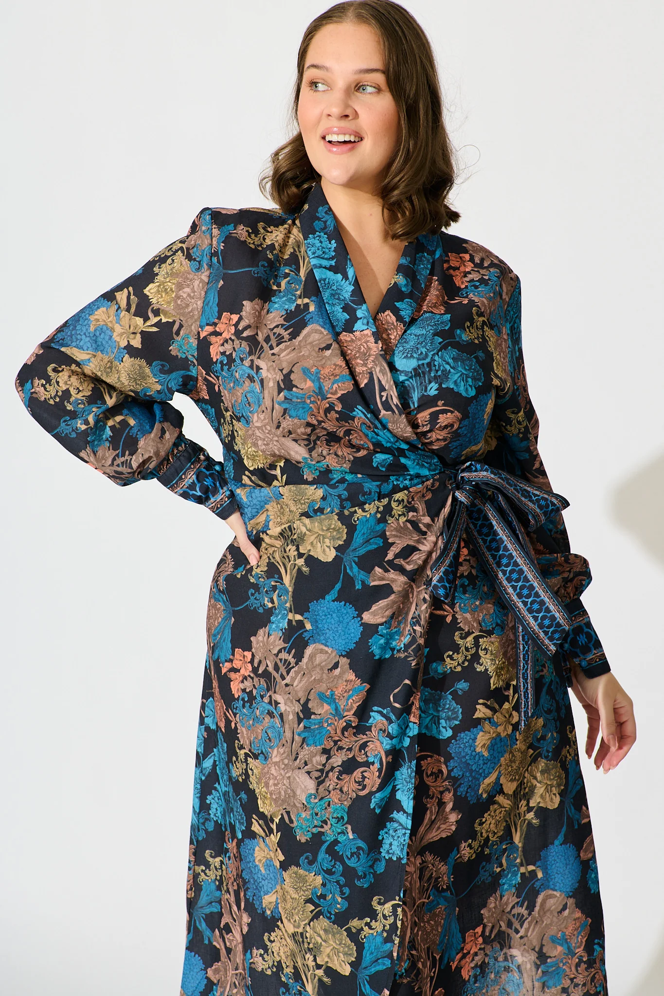 Garden Whispers Midi Dress in Black Multi Floral Linen Blend - Image 9