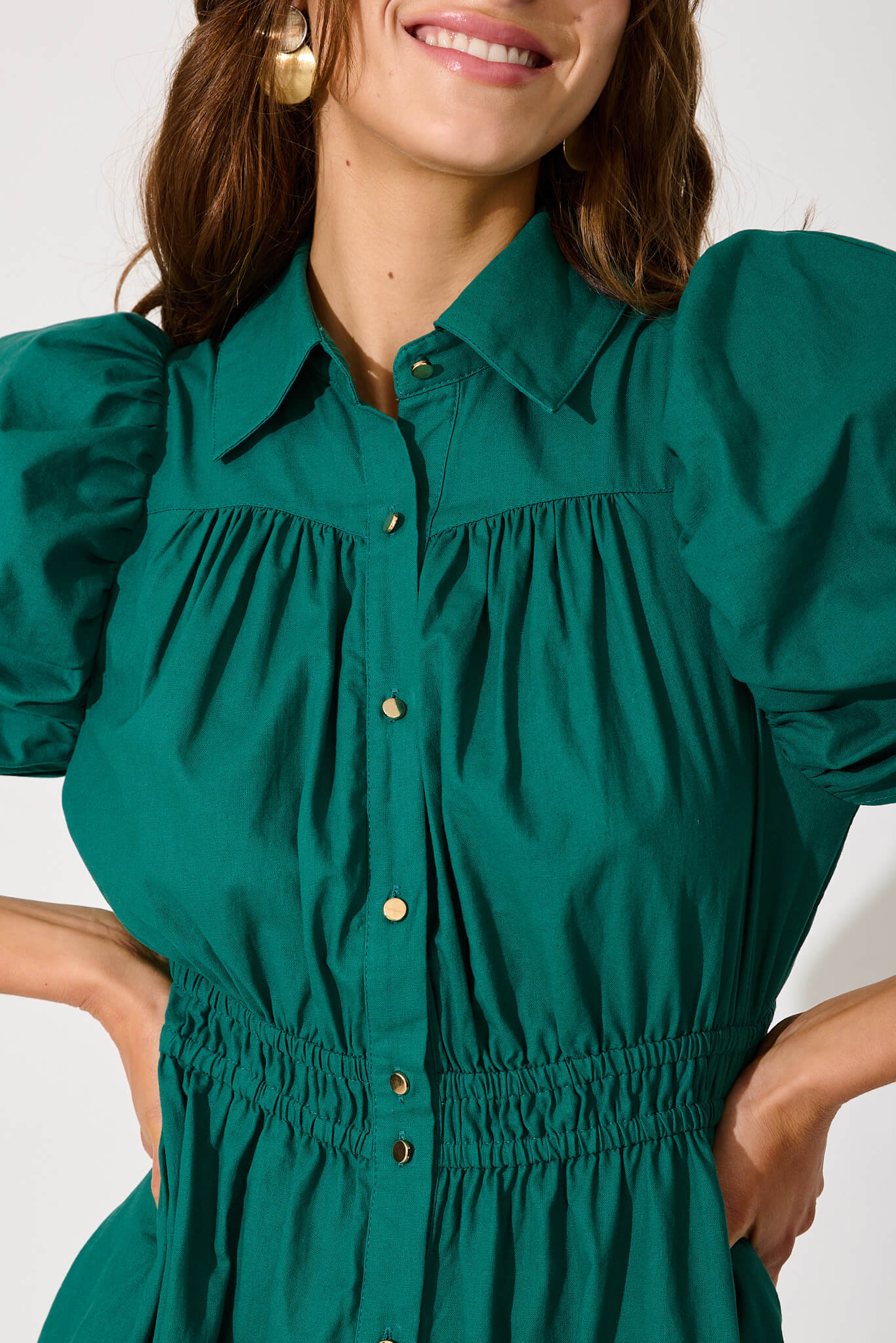 Gemini Midi Shirt Dress In Green Cotton - Image 6