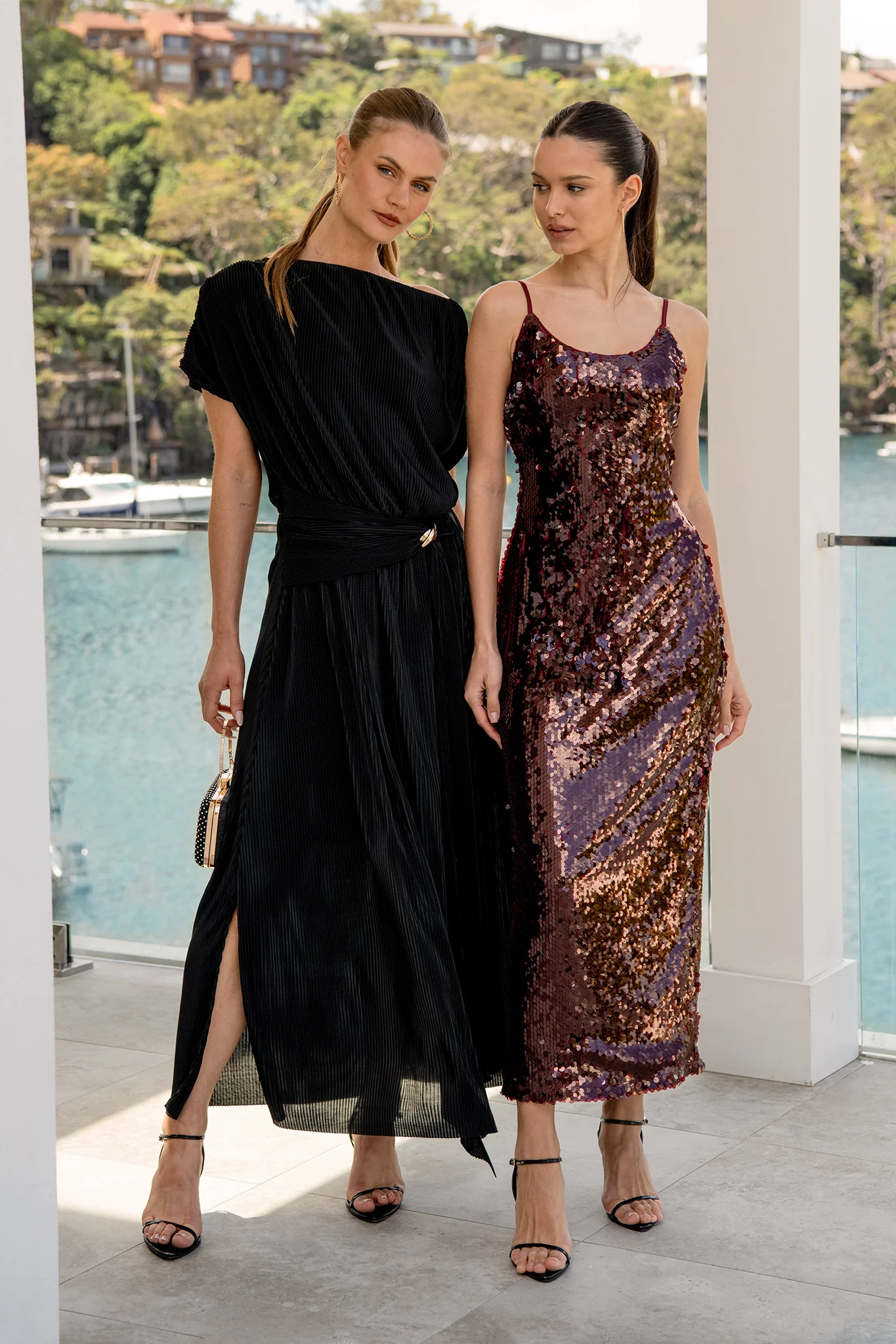 Gena Off Shoulder Maxi Dress in Black Plisse - Image 5