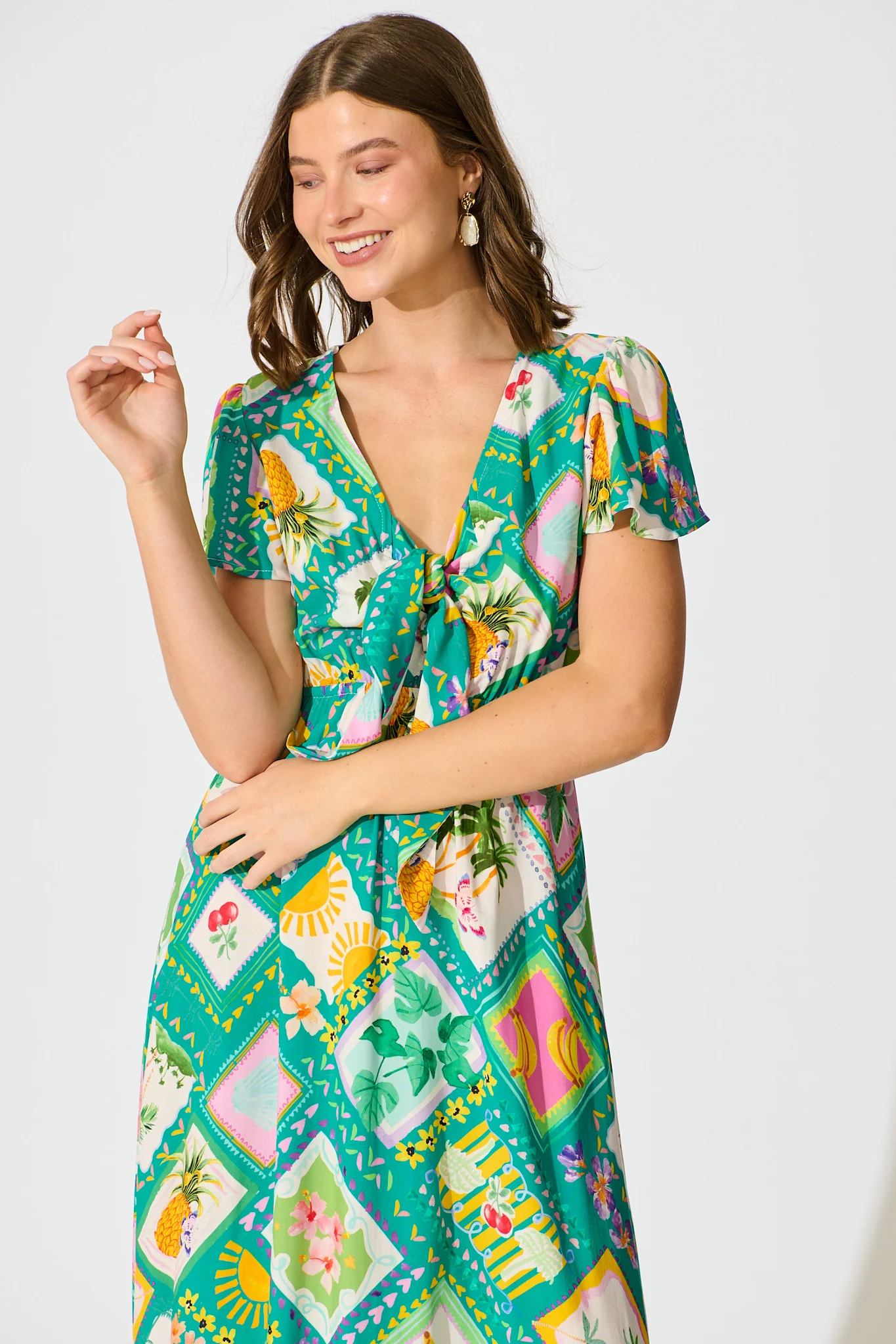Georgina Maxi Dress In Green with Multi Tile Print - Image 5