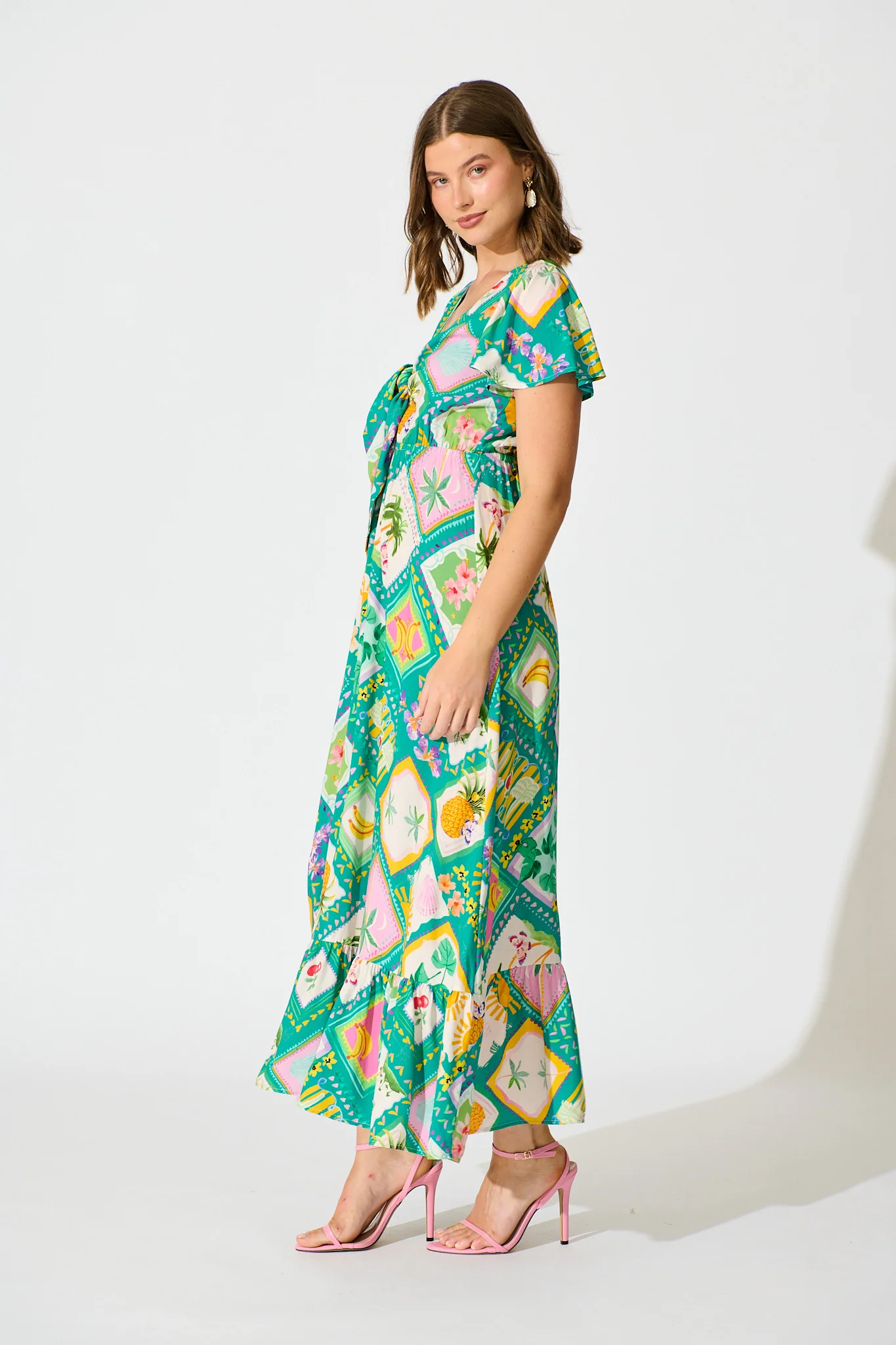 Georgina Maxi Dress In Green with Multi Tile Print - Image 6