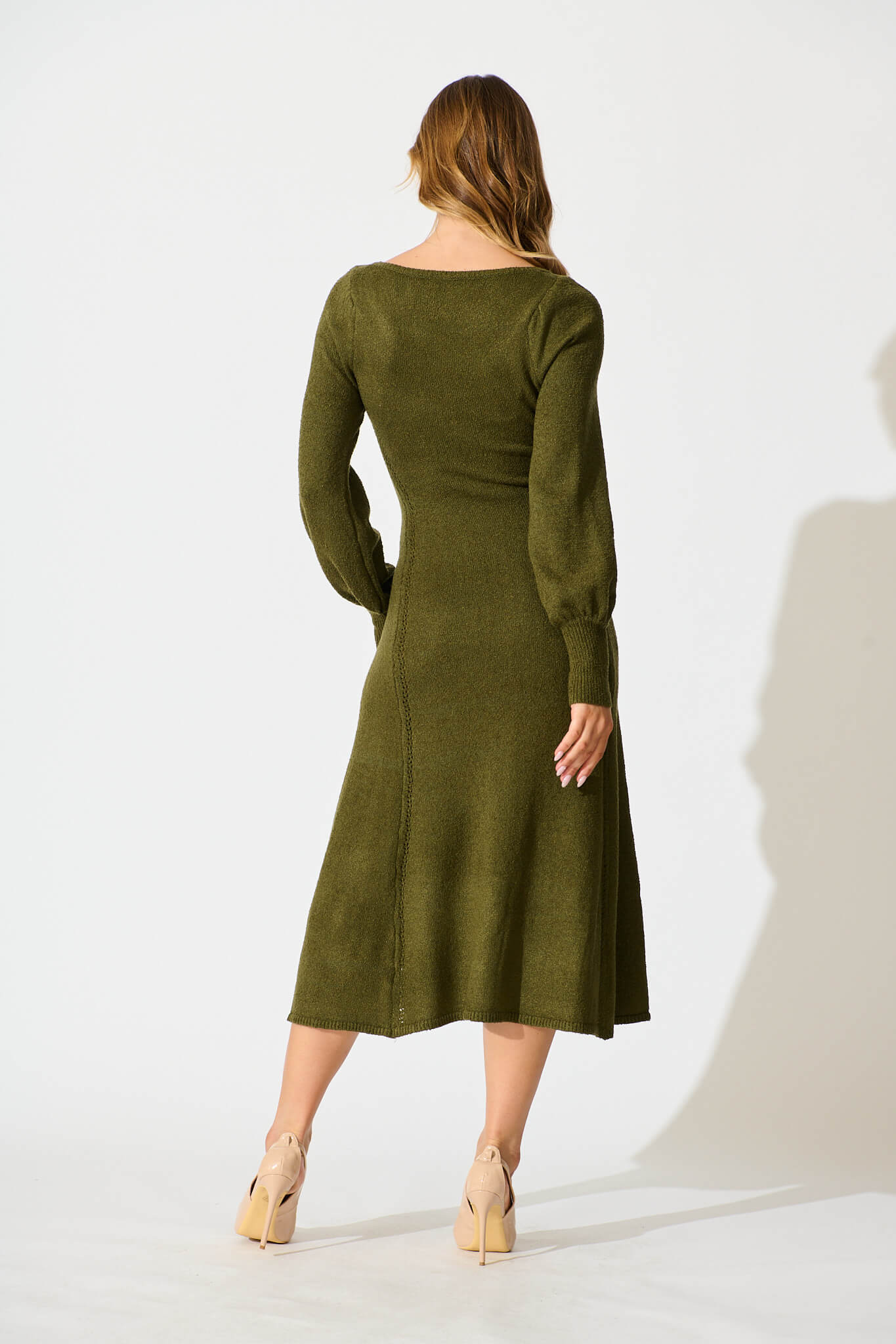 Gertie Midi Knit Dress In Khaki - Image 4