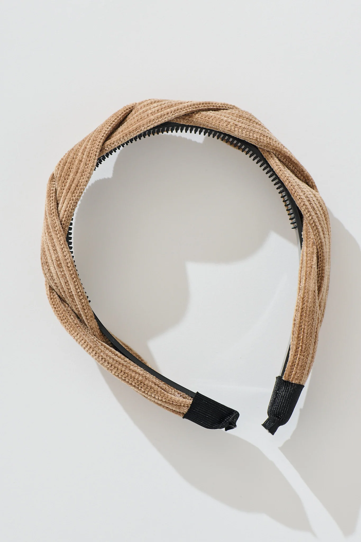 Gina Braided Twist Headband in Brown Corduroy - Image 2