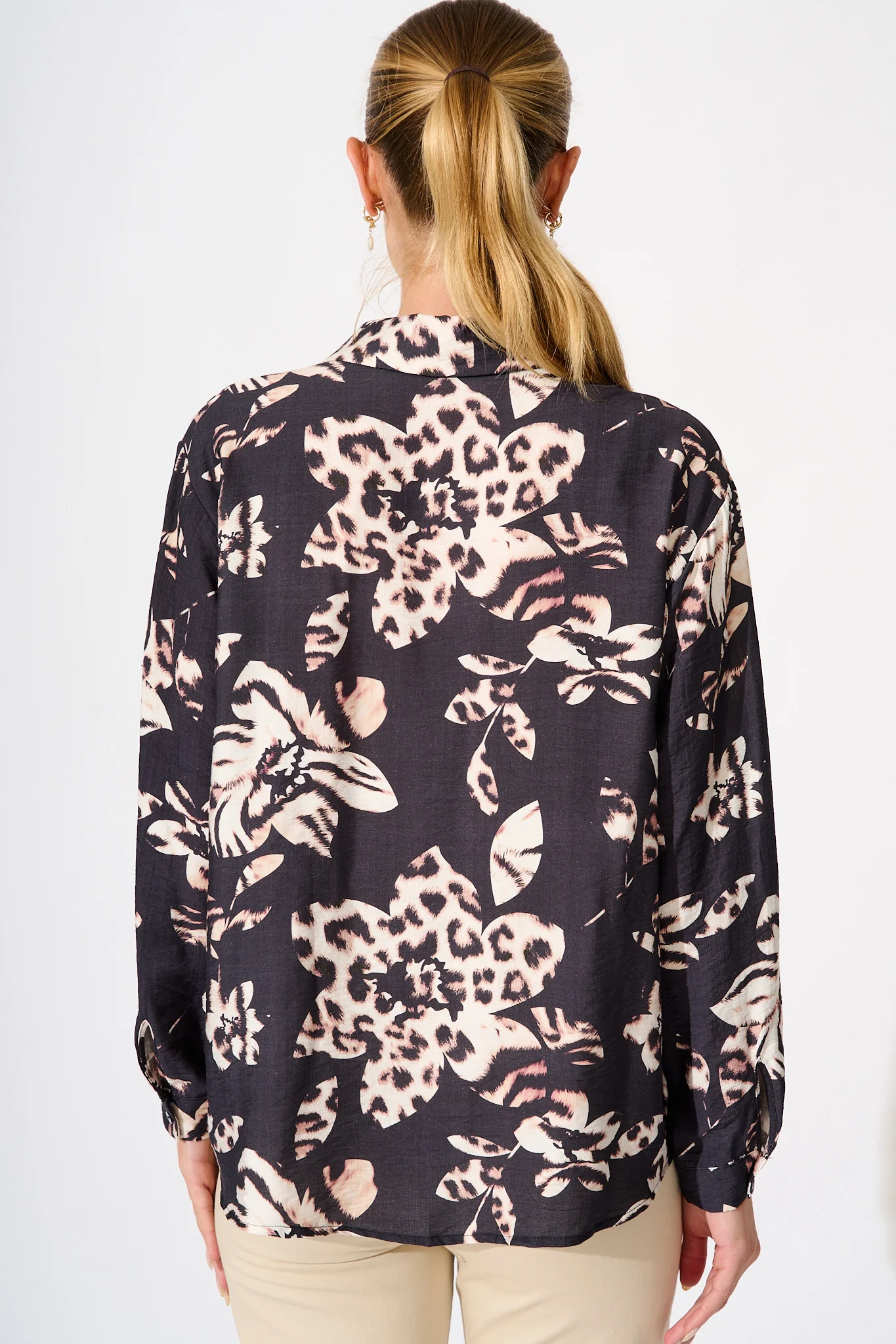Gina Shirt in Black with Brown Print - Image 3