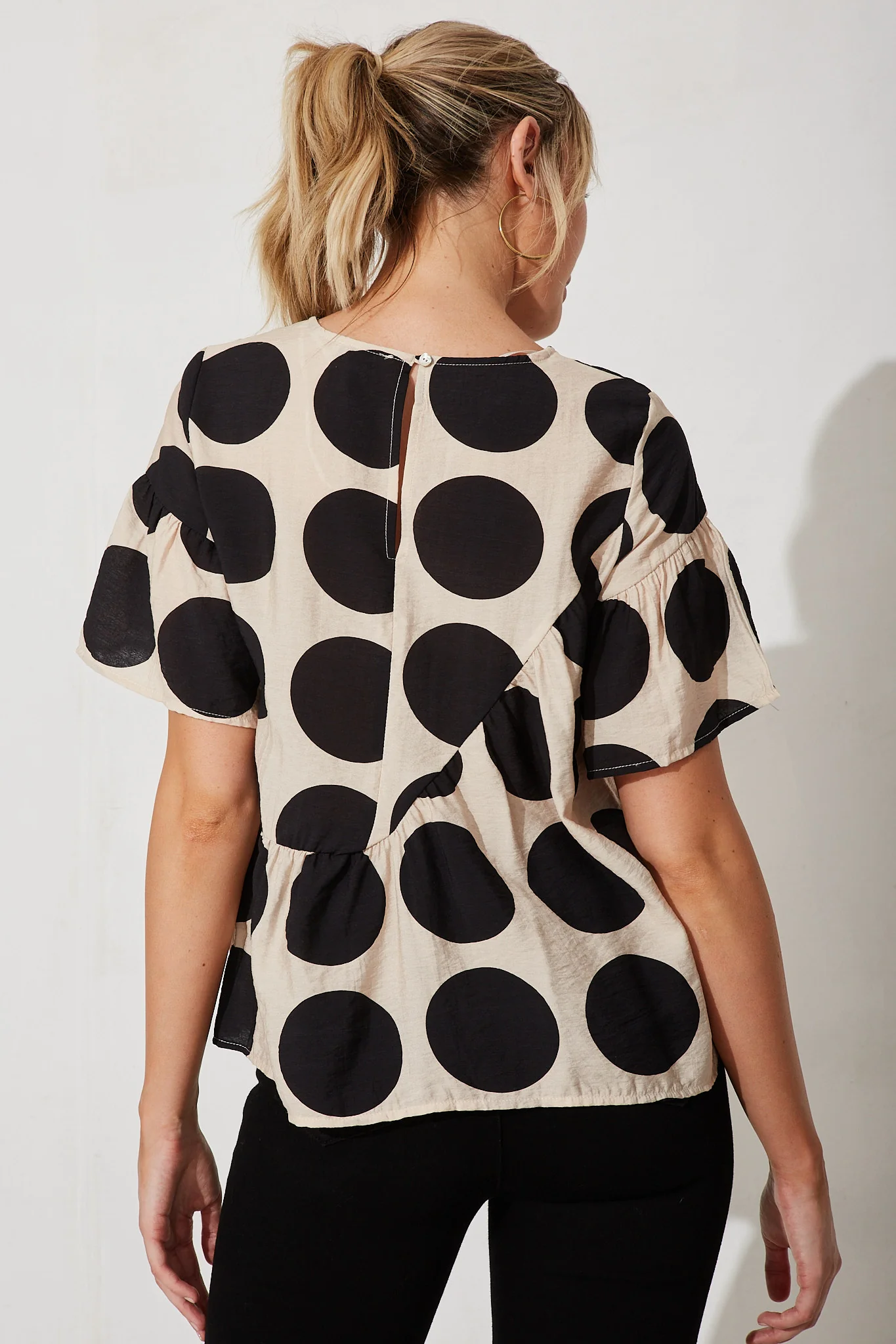 Girona Top In Beige With Black Spot Print Cotton Blend - Image 4
