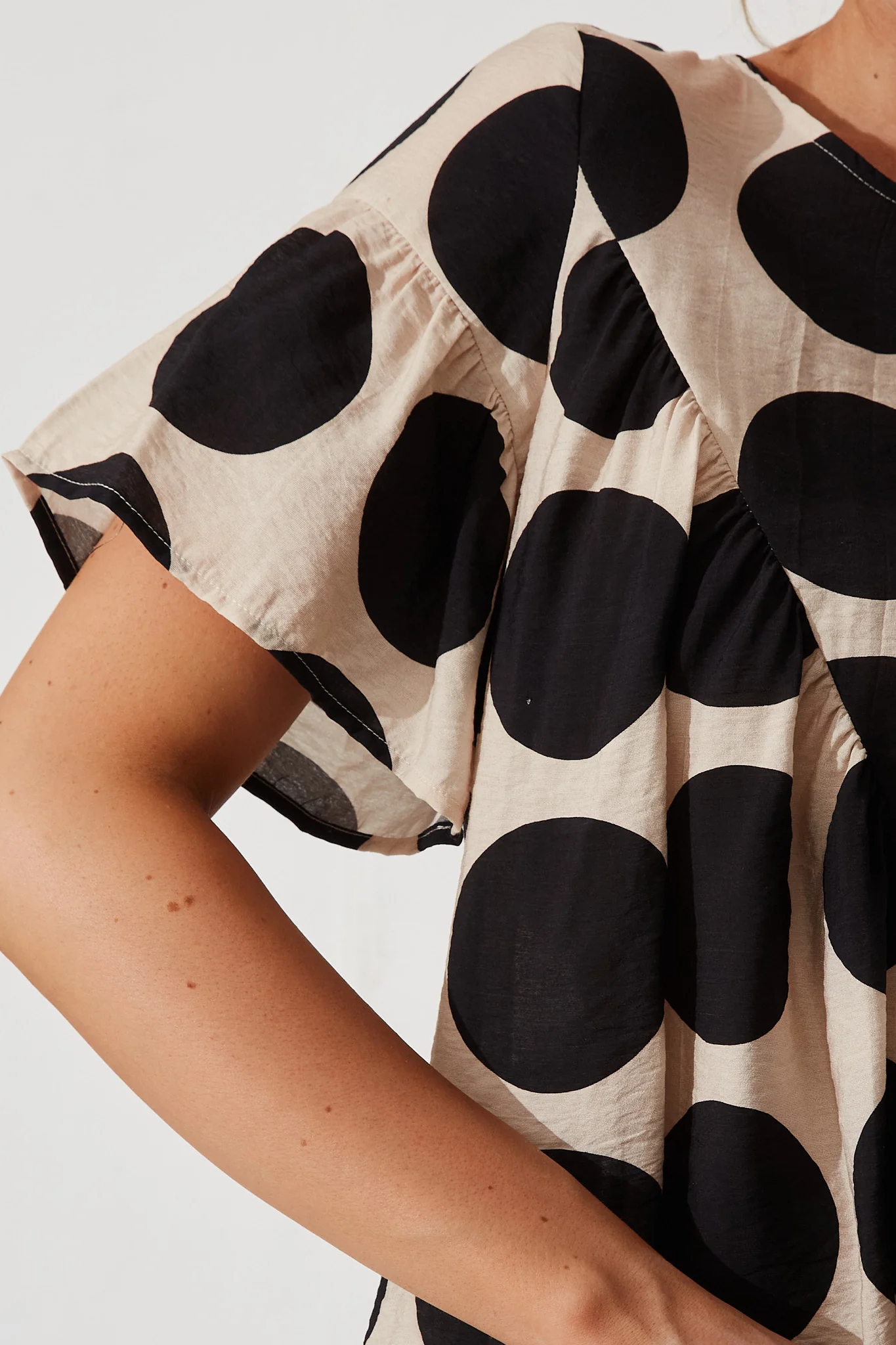 Girona Top In Beige With Black Spot Print Cotton Blend - Image 5