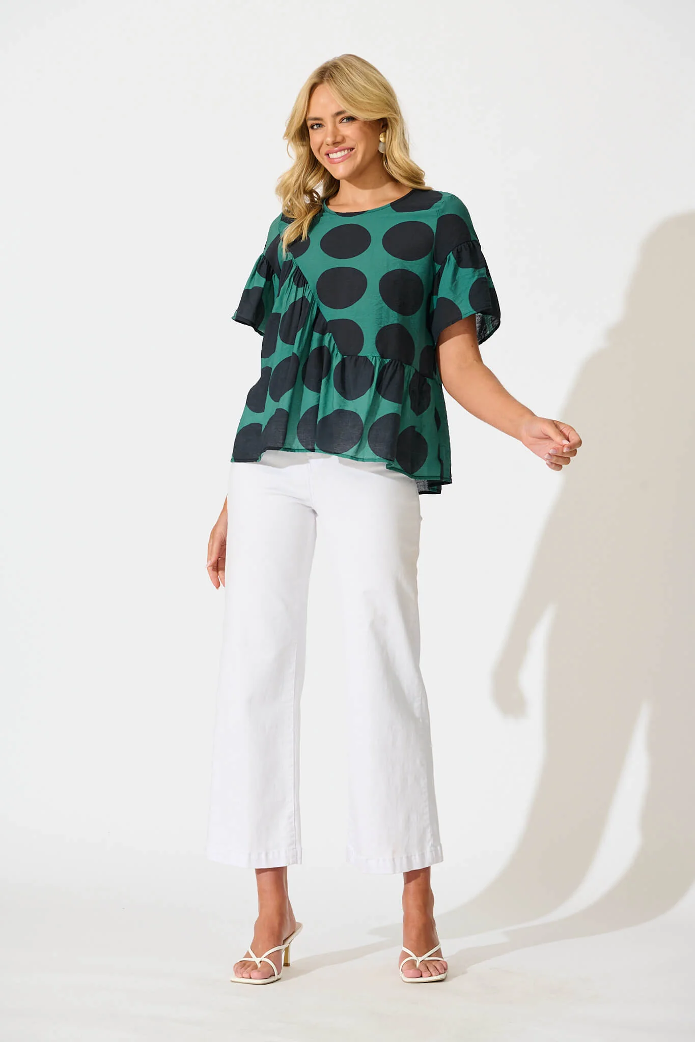 Girona Top In Emerald with Black Spot Cotton Blend - Image 4